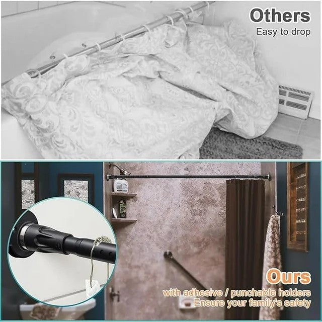 LunaLulinlk Tension Shower Curtain Rod, 42-87 inch Adjustable Shower Curtain Rod No Drilling for Bathroom Closet, Black