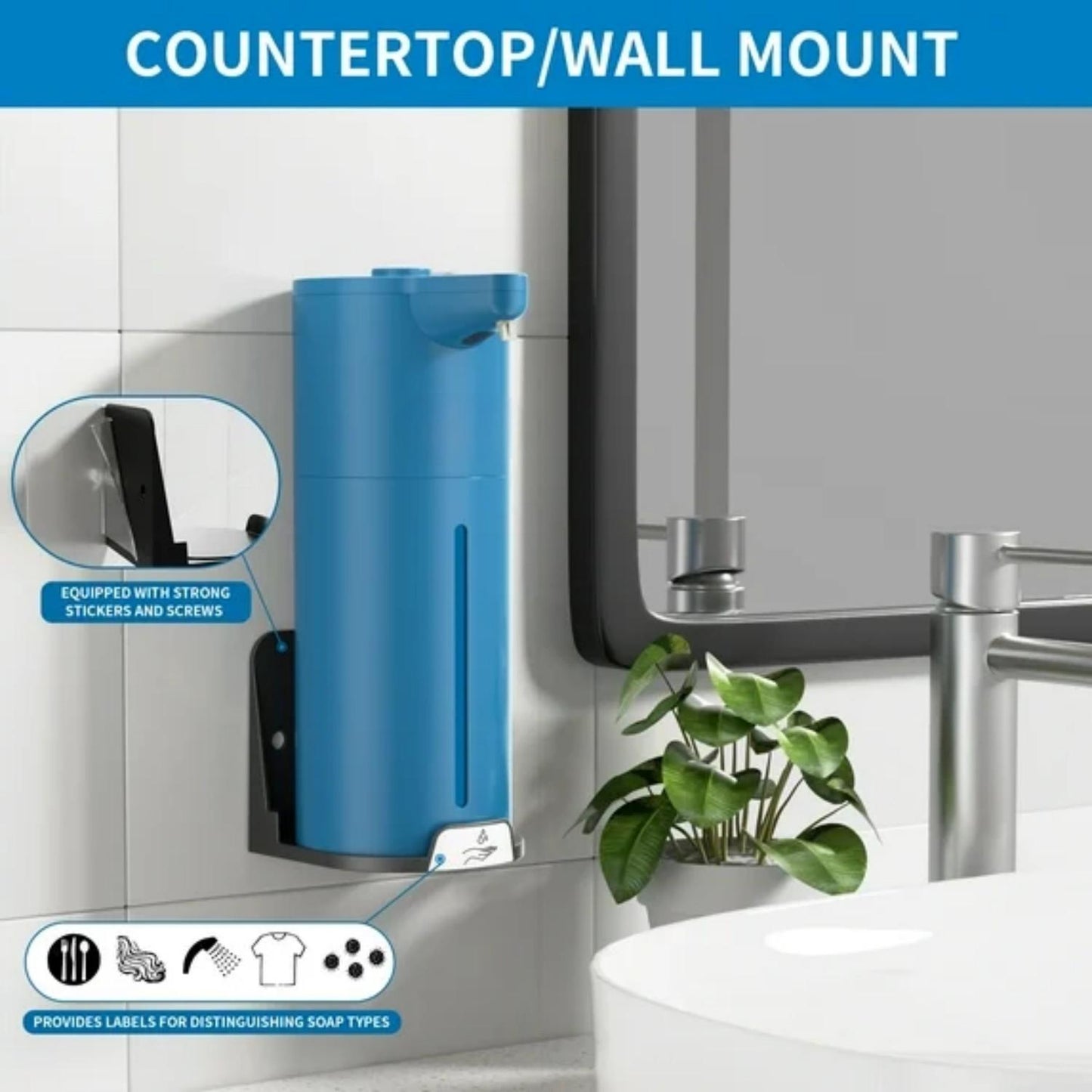 LunaLulinlk Soap Dispenser Touchless,Upgrade 15 Adjustable Volume for Thick and Thin Liquid Blue