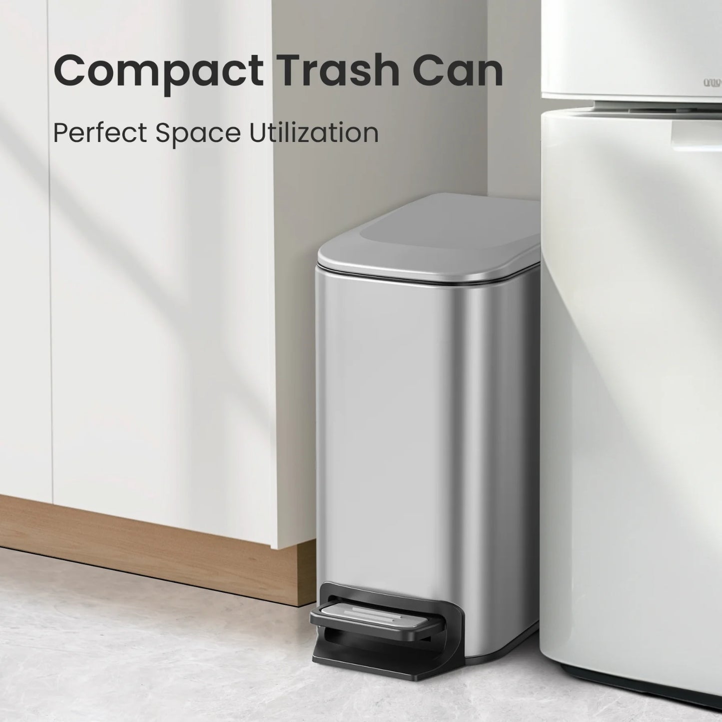 LunaLulinlk Silver 1.6 Gallon Small Bathroom Trash Can, Stainless Steel Trash Can with Lid