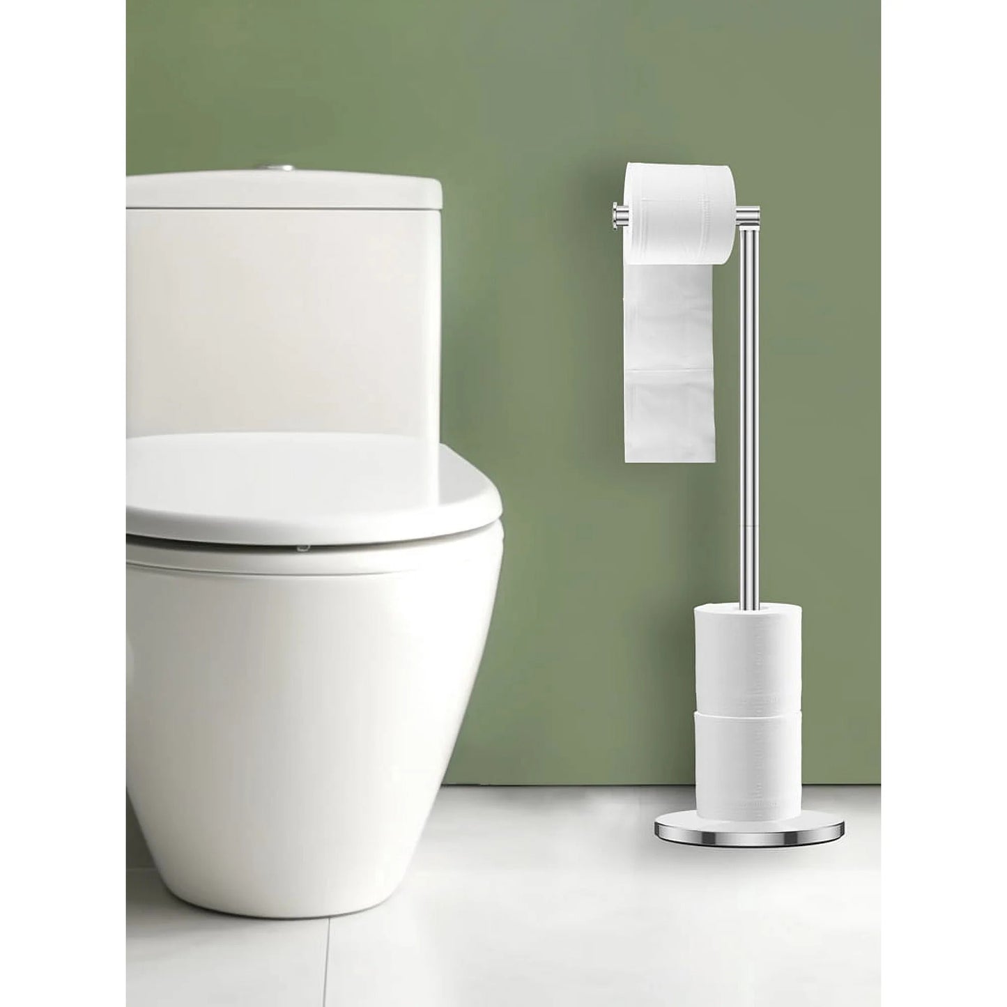 LunaLulinlk Toilet Paper Holder Freestanding Stainless Steel Foldable,Dispenser for Store Spare Toilet Paper for Bathroom, Washroom,Silver