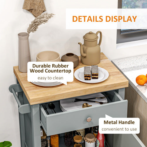 LunaLulinlk Utility Kitchen Cart, Rolling Kitchen Island with Smooth Rubberwood Top