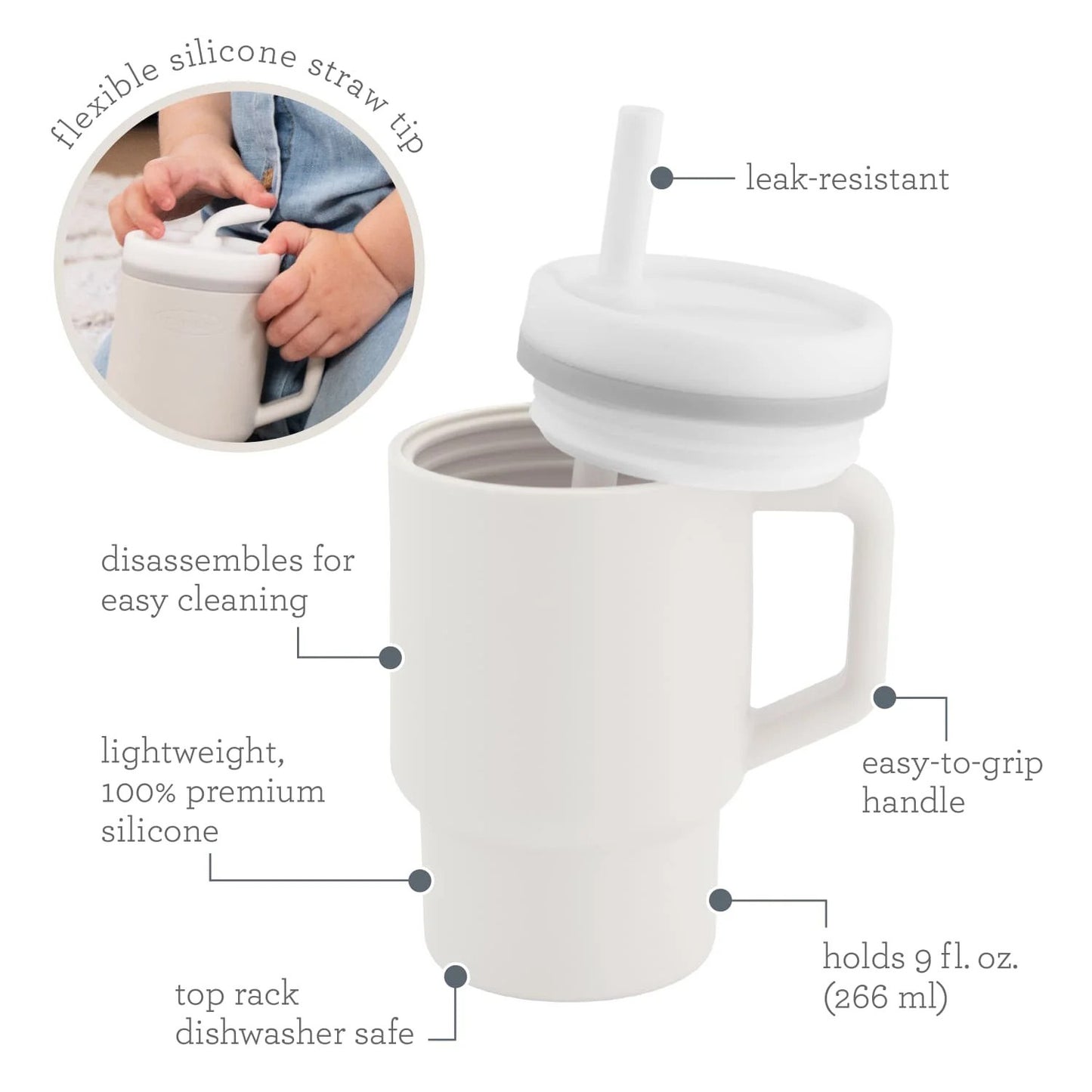 LunaLulinlk Tumbler – Adorable 9 oz. Training Cup with Toddler-Friendly Straw and Handle, Cream