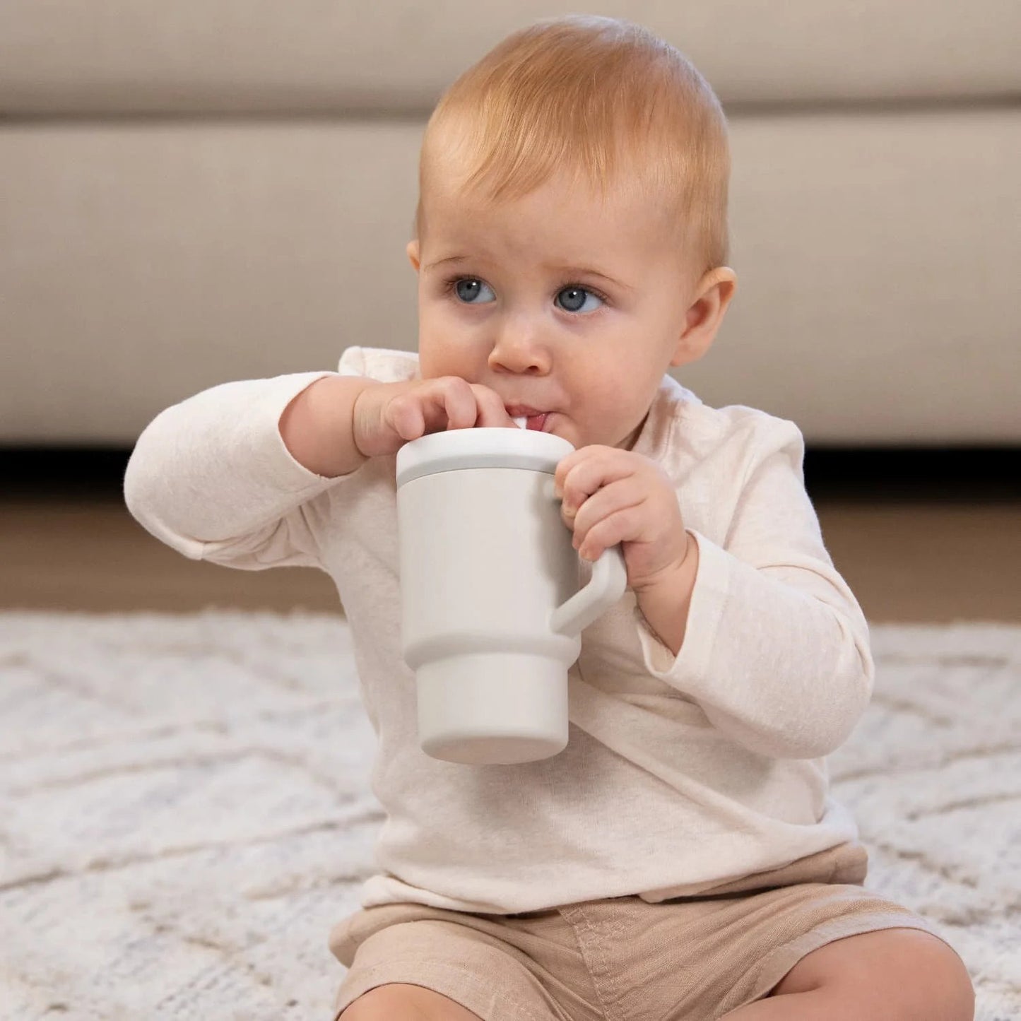 LunaLulinlk Tumbler – Adorable 9 oz. Training Cup with Toddler-Friendly Straw and Handle, Cream