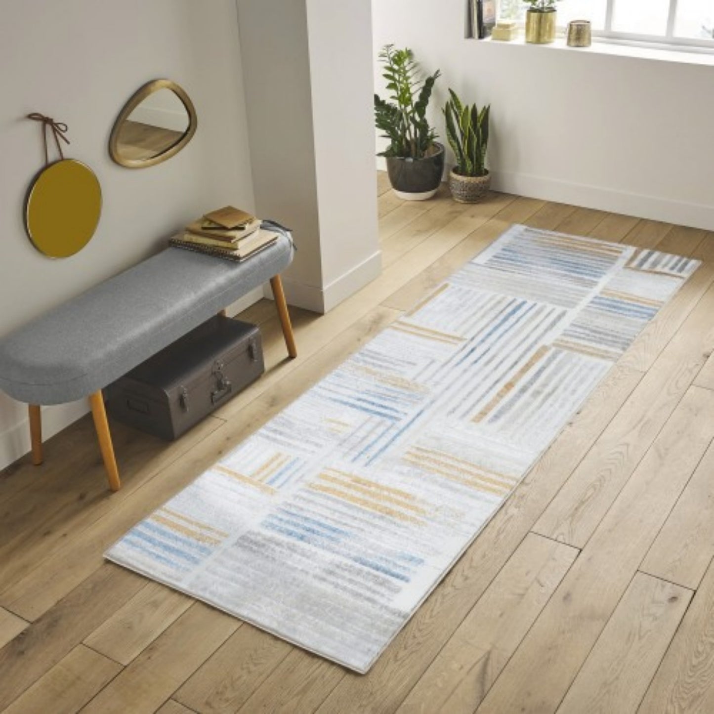 LunaLulinlk Sleek Lines Multi 5 ft. 3 in. x 7 ft. Area Rug White Polyester