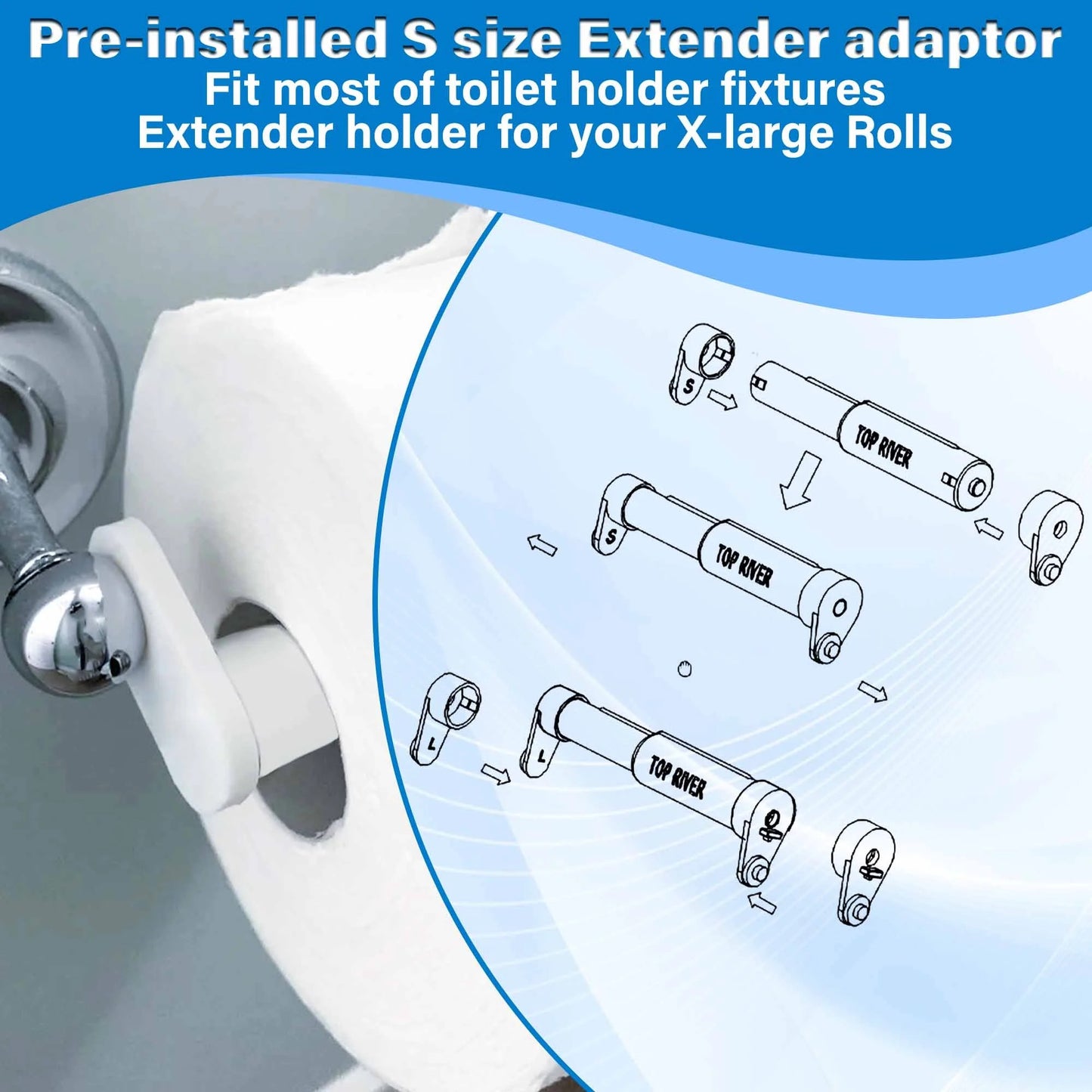 LunaLulinlk Toilet Paper Holder with Extender Adaptor, Fit Double Rolls and Triple Rolls, Multipurpose Toilet Paper Holder , Black