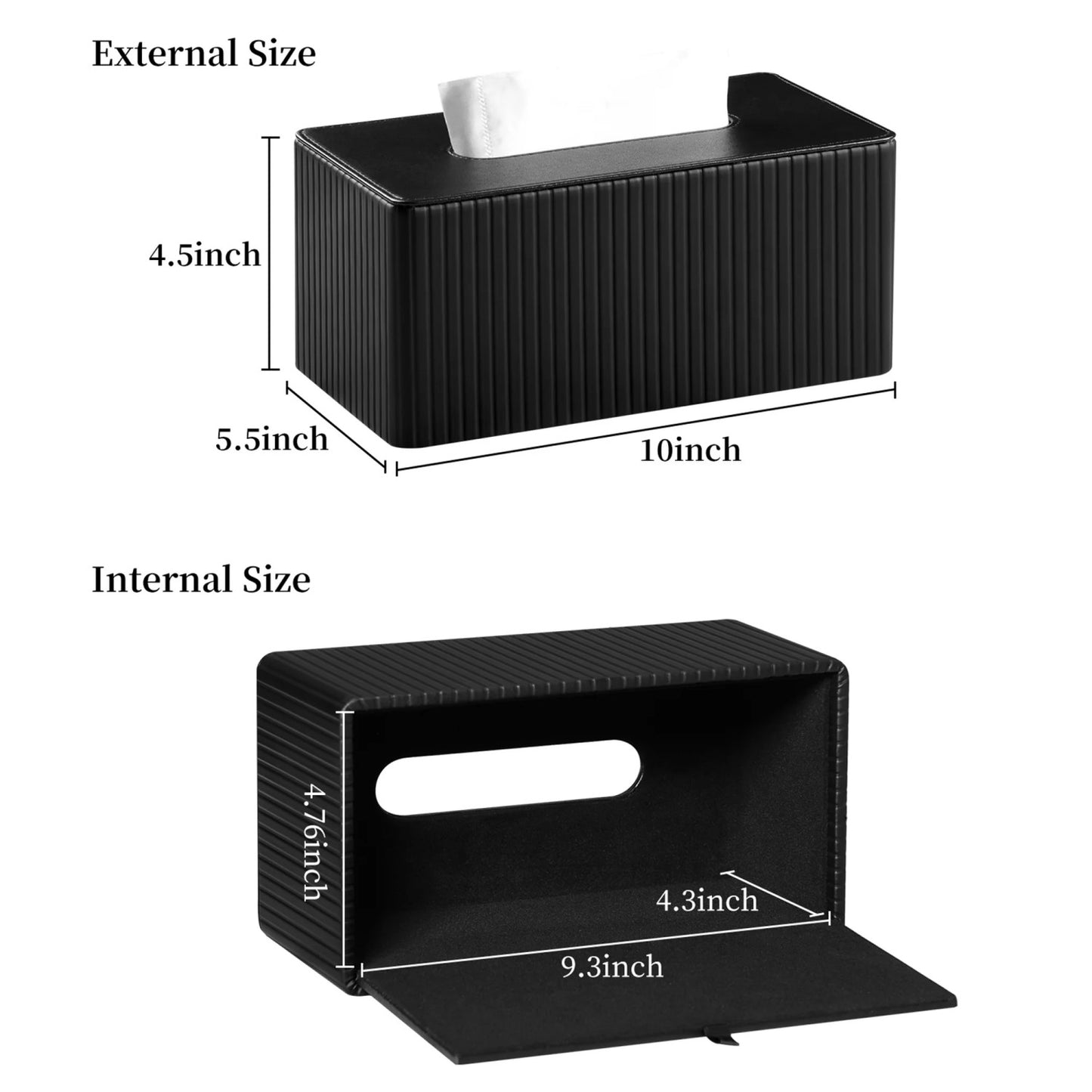 LunaLulinlk Stylish PU Leather Rectangular Tissue Box Holder with Magnetic Bottom Cover for Bedroom or Office (in Black Stria)