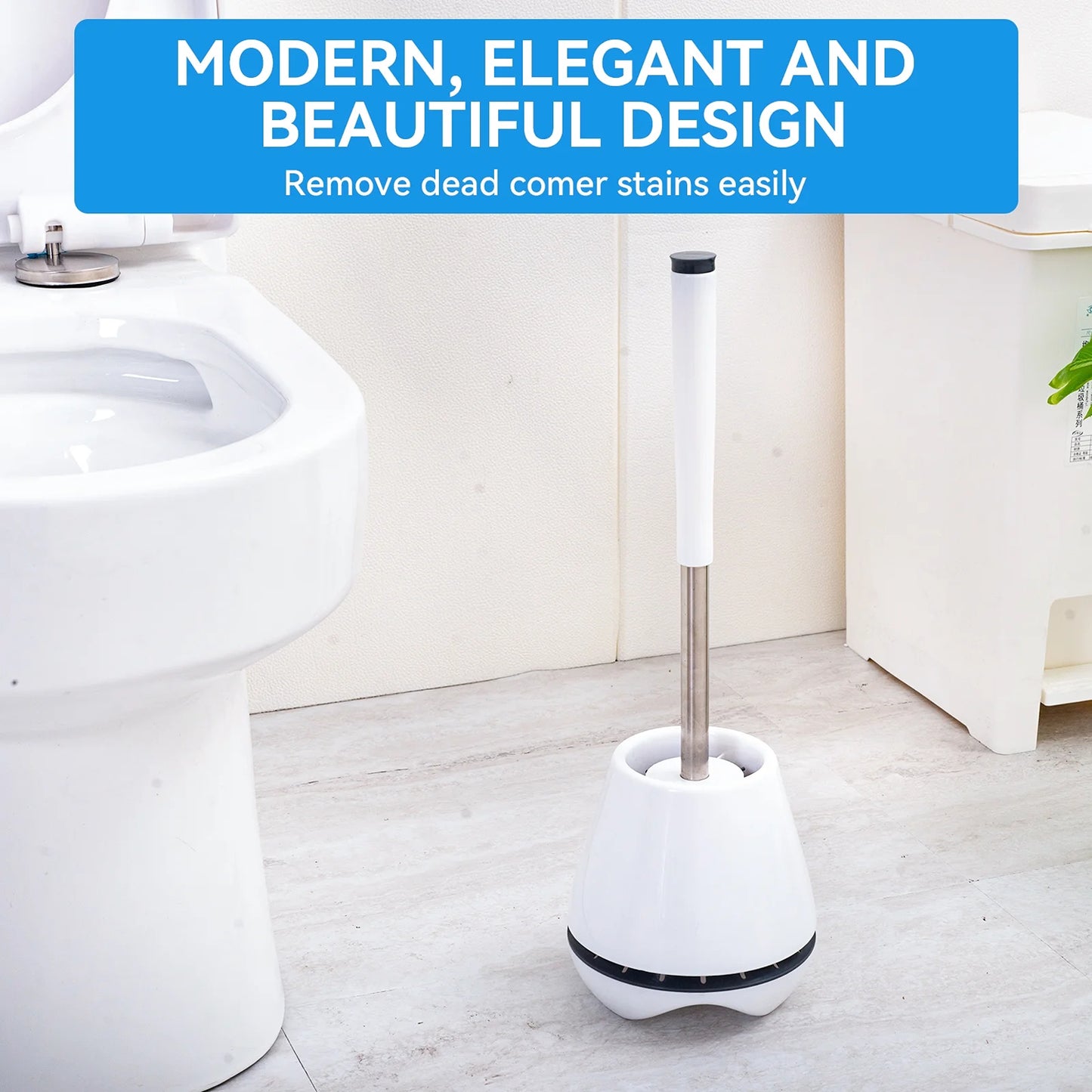 LunaLulinlk Toilet Bowl Brush and Holder - Toilet Cleaner Brush with Aluminum Long Handle, Bathroom Accessories Set, White