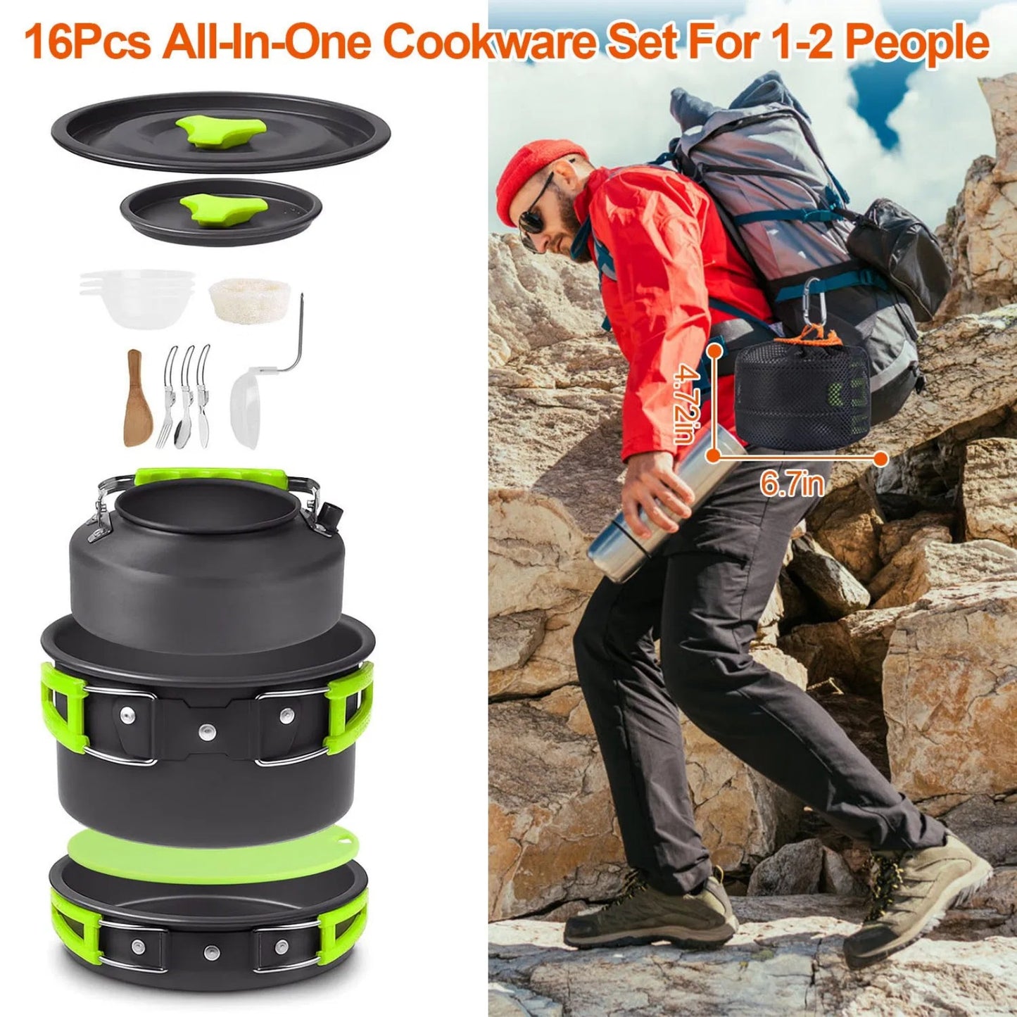 LunaLulink 16 Piece Camping Cookware Set Camping Stove Cookware Kit