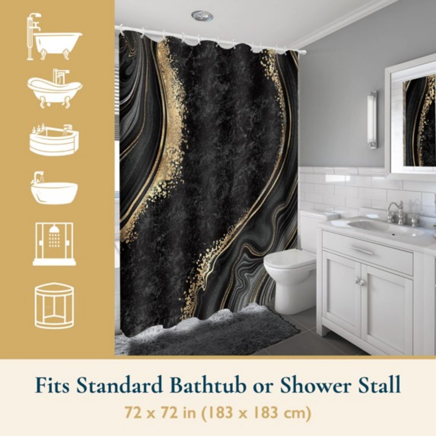 LunaLulinlk Shower Curtain with Hooks – Heavy-Duty Mold/Mildew-Resistant