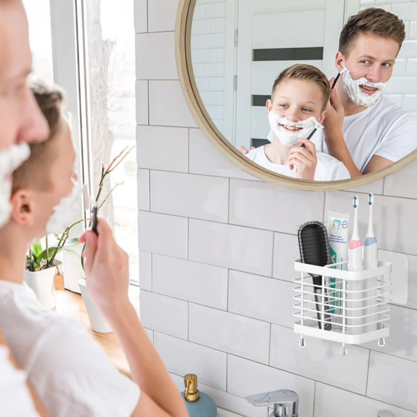 LunaLulinlk Toothbrush Holders Stainless Steel Electric Toothbrush Holder Wall Mounted, Shower Toothbrush Toothpaste Holder, 2 Slots, White
