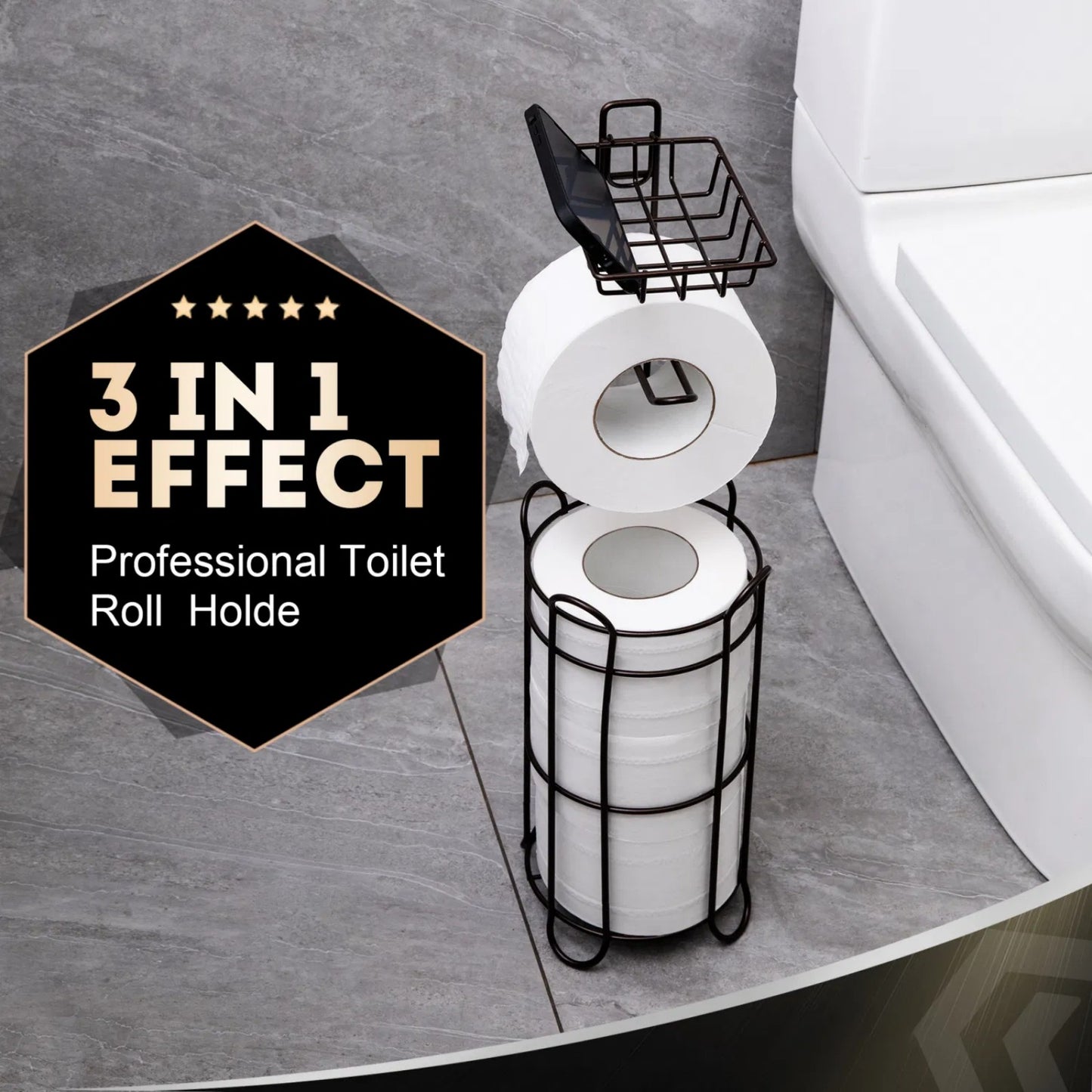 LunaLulinlk Toilet Paper Holder with Shelf for Large Rolls of Toilet Paper and Cell Phone, Brown