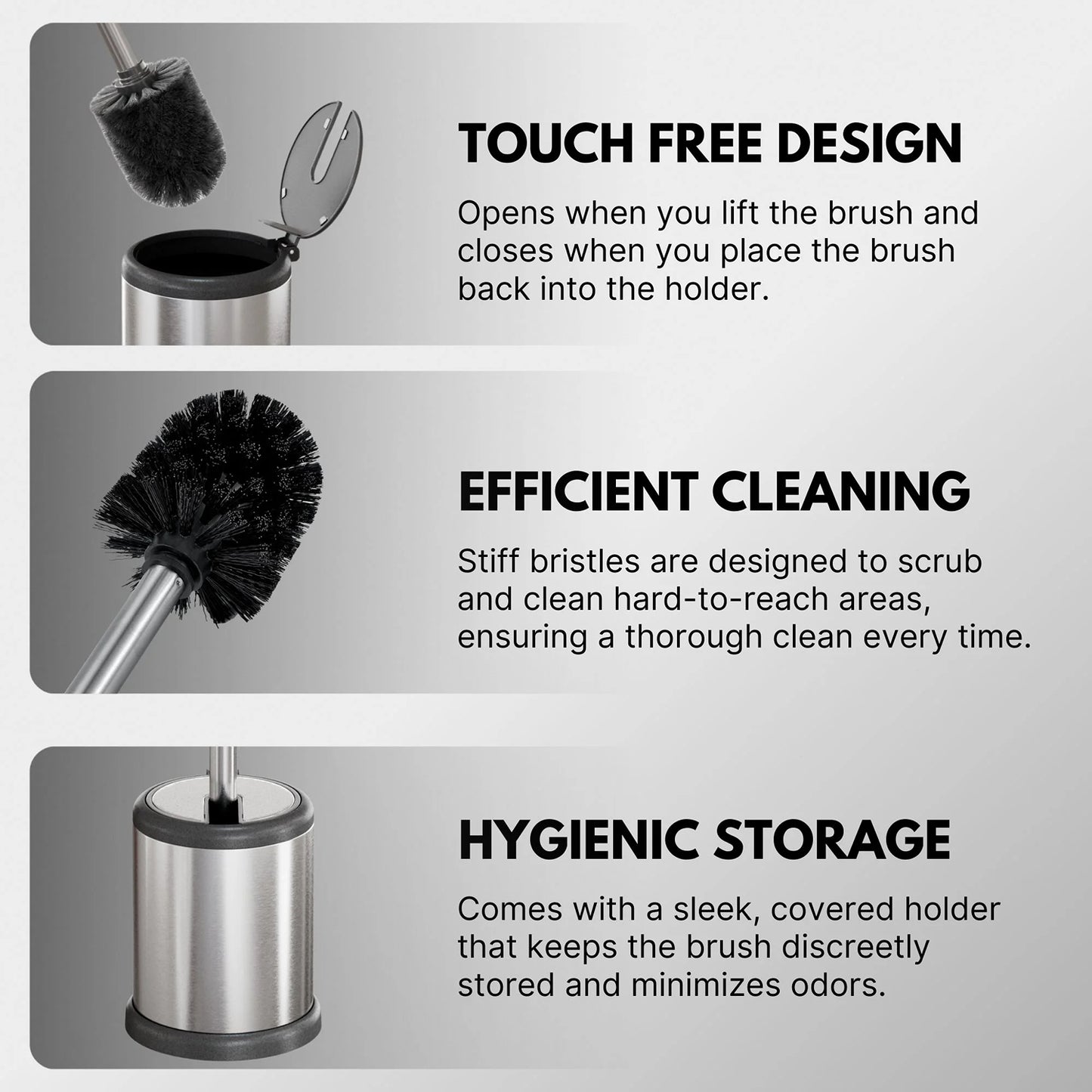 LunaLulinlk Toilet brush and holder set, stainless steel, chrome-plated
