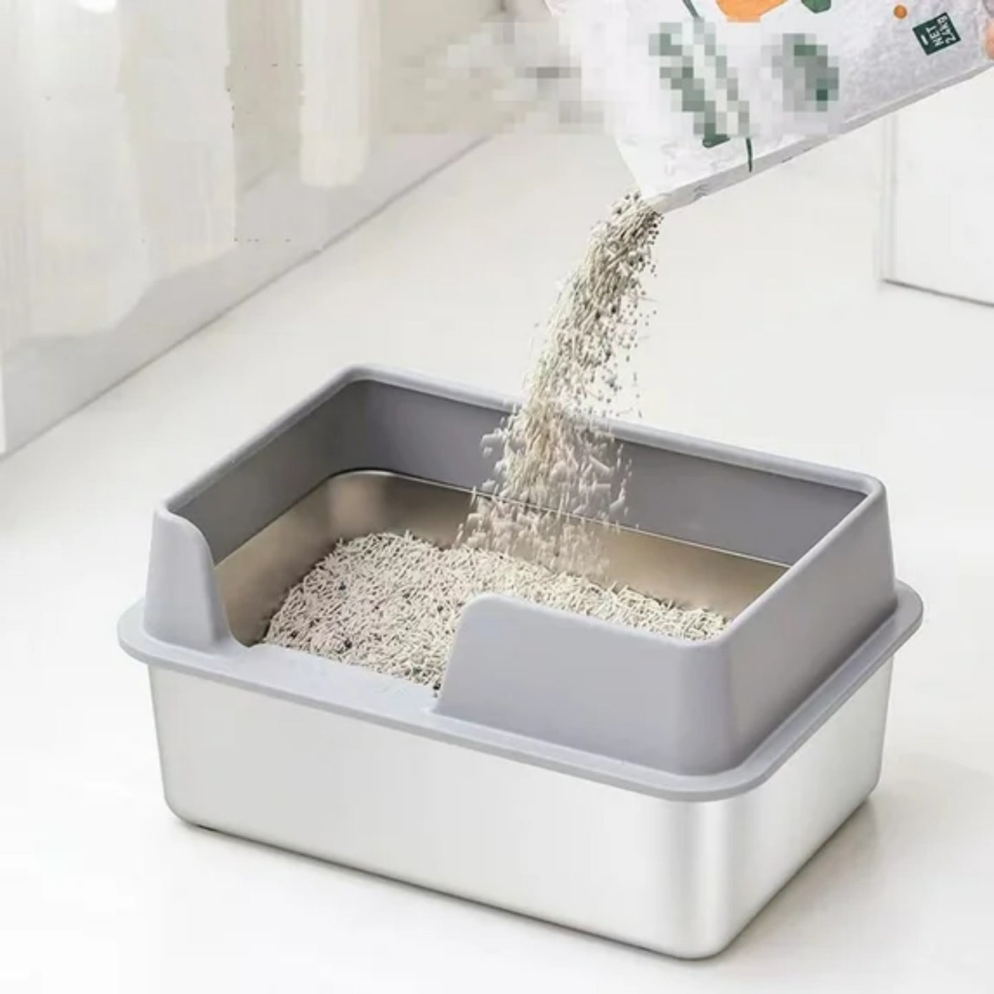 LunaLulinlk Stainless steel cat litter box. Easy to clean, does not absorb odors, comes with a shovel