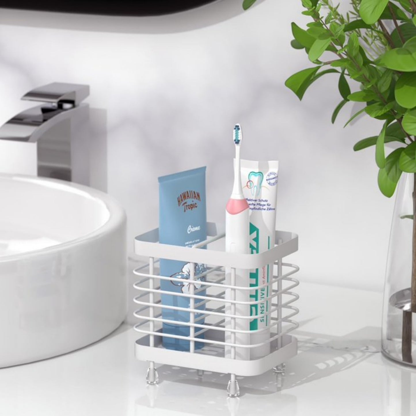 LunaLulinlk Toothbrush Holders Stainless Steel Electric Toothbrush Holder Wall Mounted, Shower Toothbrush Toothpaste Holder, 2 Slots, White