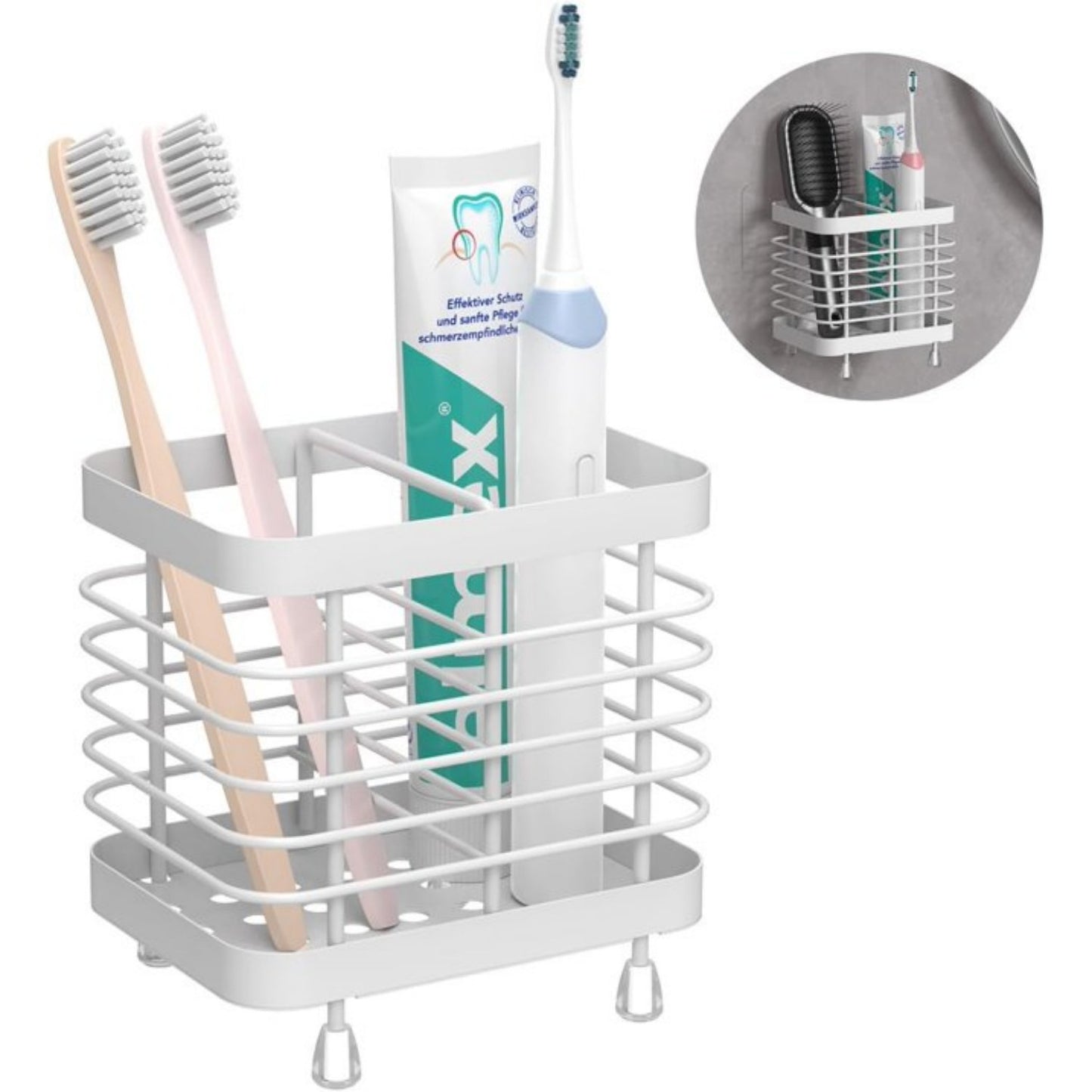 LunaLulinlk Toothbrush Holders Stainless Steel Electric Toothbrush Holder Wall Mounted, Shower Toothbrush Toothpaste Holder, 2 Slots, White