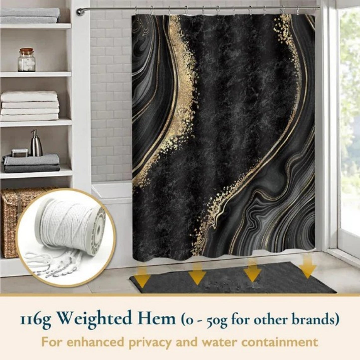 LunaLulinlk Shower Curtain with Hooks – Heavy-Duty Mold/Mildew-Resistant