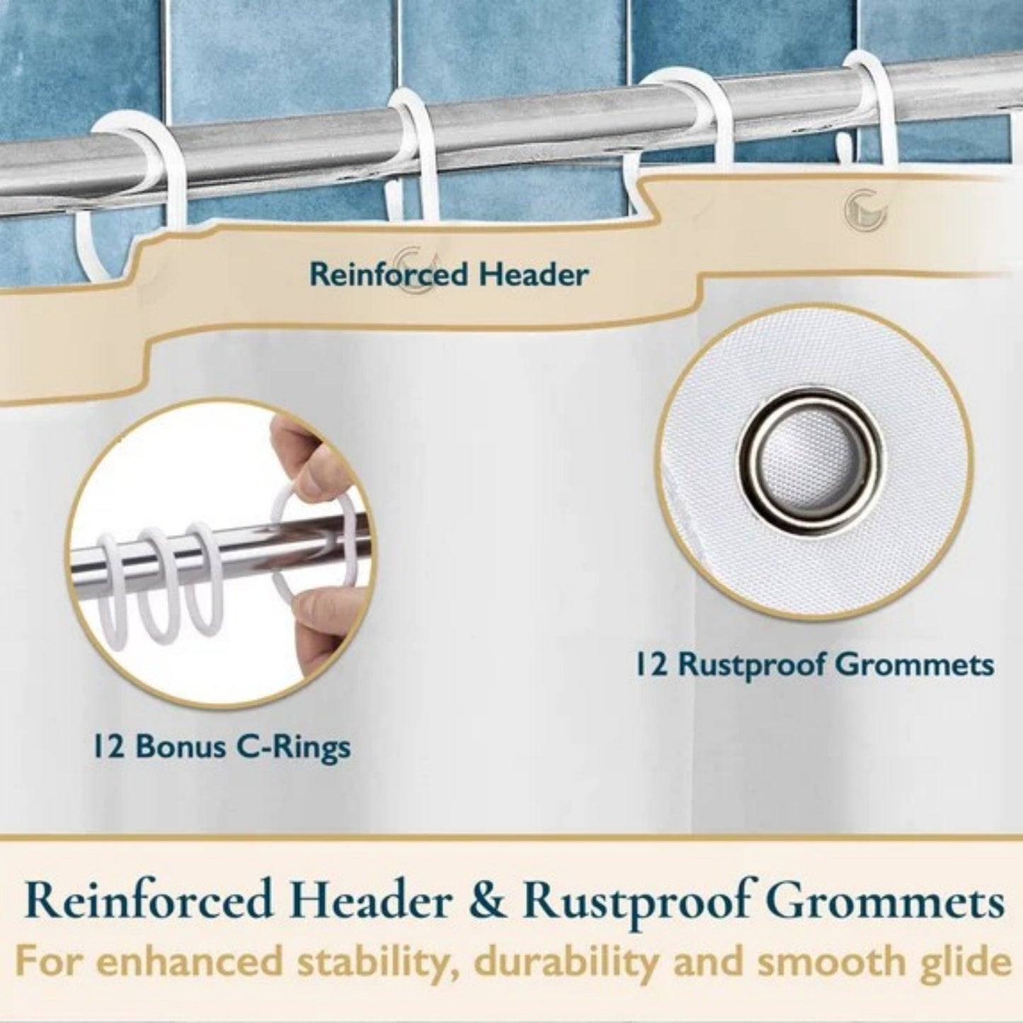 LunaLulinlk Shower Curtain with Hooks – Heavy-Duty Mold/Mildew-Resistant