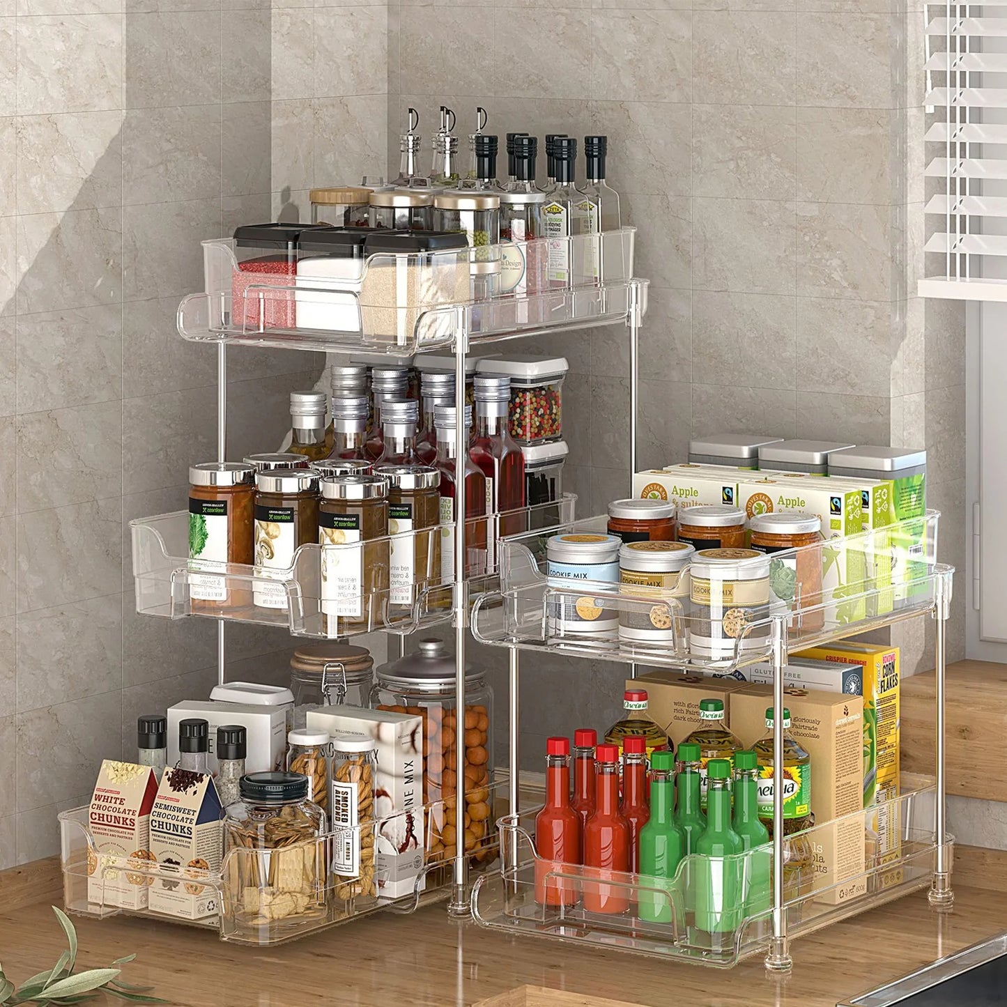 LunaLulinlk Under Sink Organizer 2-Pack, 2-Tier 11.4-Inch High Under Sink Organizer, Clear