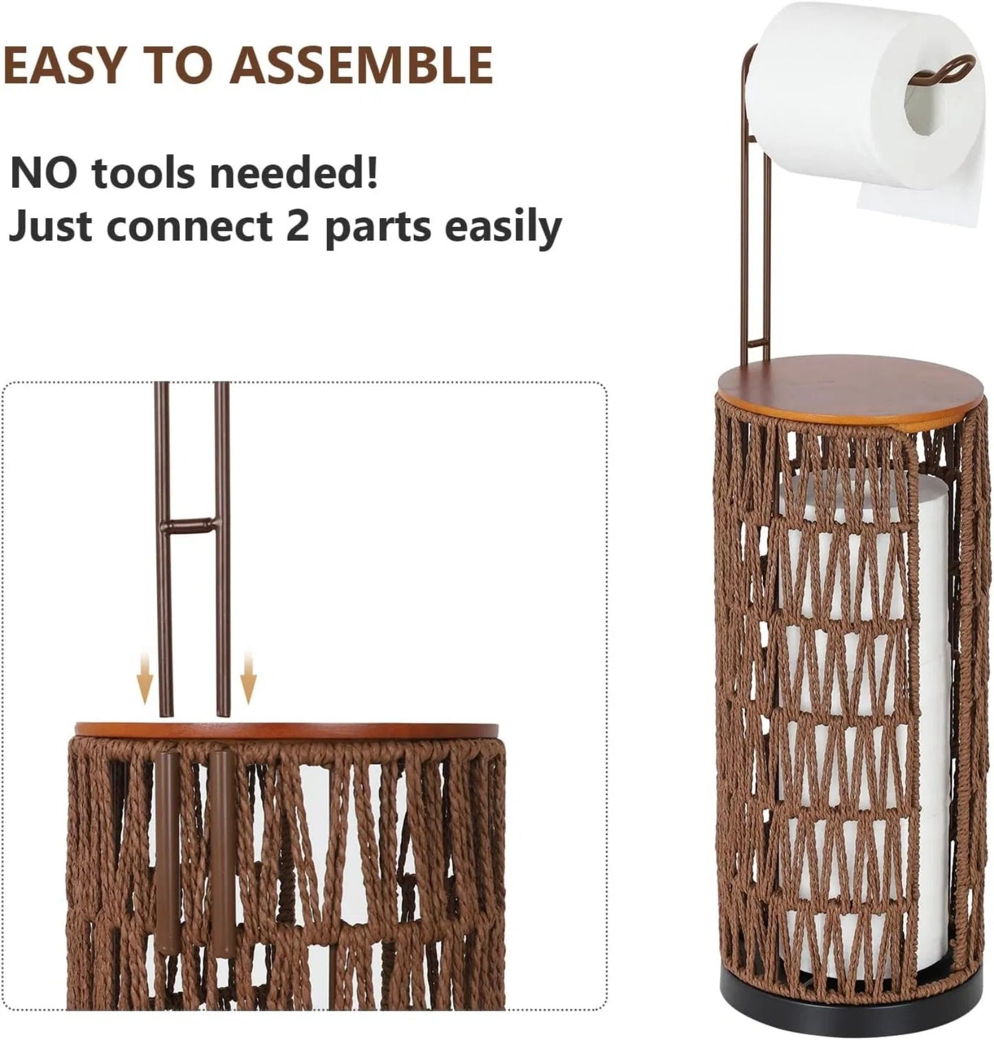 LunaLulinlk Woven Freestanding Farmhouse Toilet Paper Organizer with Storage - Dark Brown