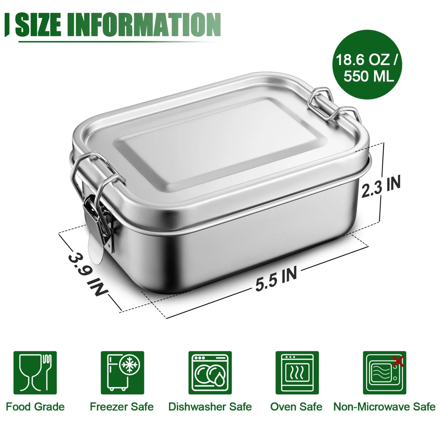 LunaLulinlk Stainless Steel Small Bento Box for Lunch and Snacks, 18.6 Oz Lunch Box Metal Food Storage Container, Portable and Leak-proof