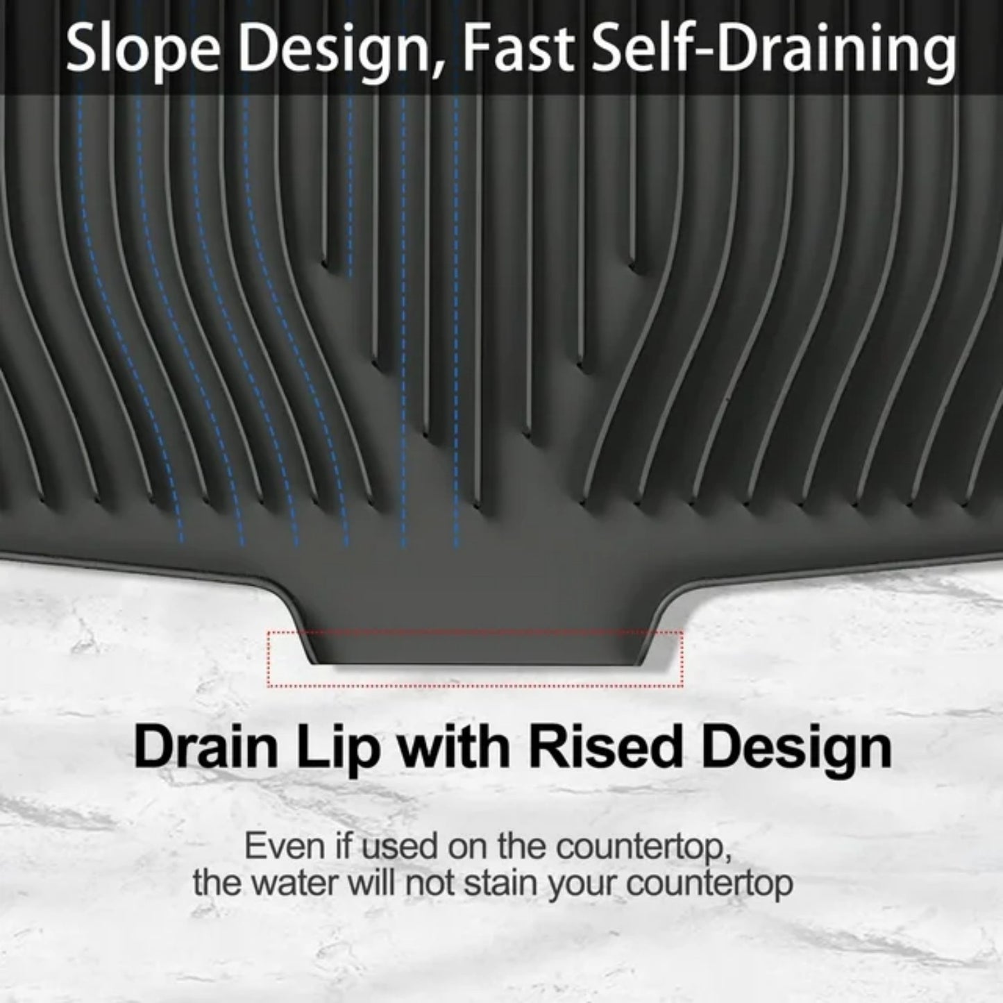 LunaLulinlk Silicone Dish Drying Mat with Drain Lip – Large 18.9"x13.8" Hygienic Counter Tray for Kitchen Sink, Easy to Clean Black