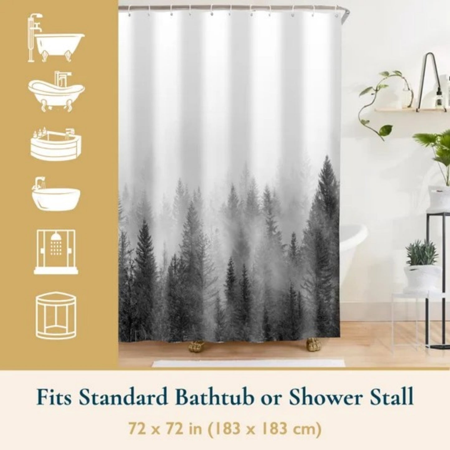 LunaLulinlk Shower Curtain with Hooks – Heavy-Duty Mold/Mildew-Resistant