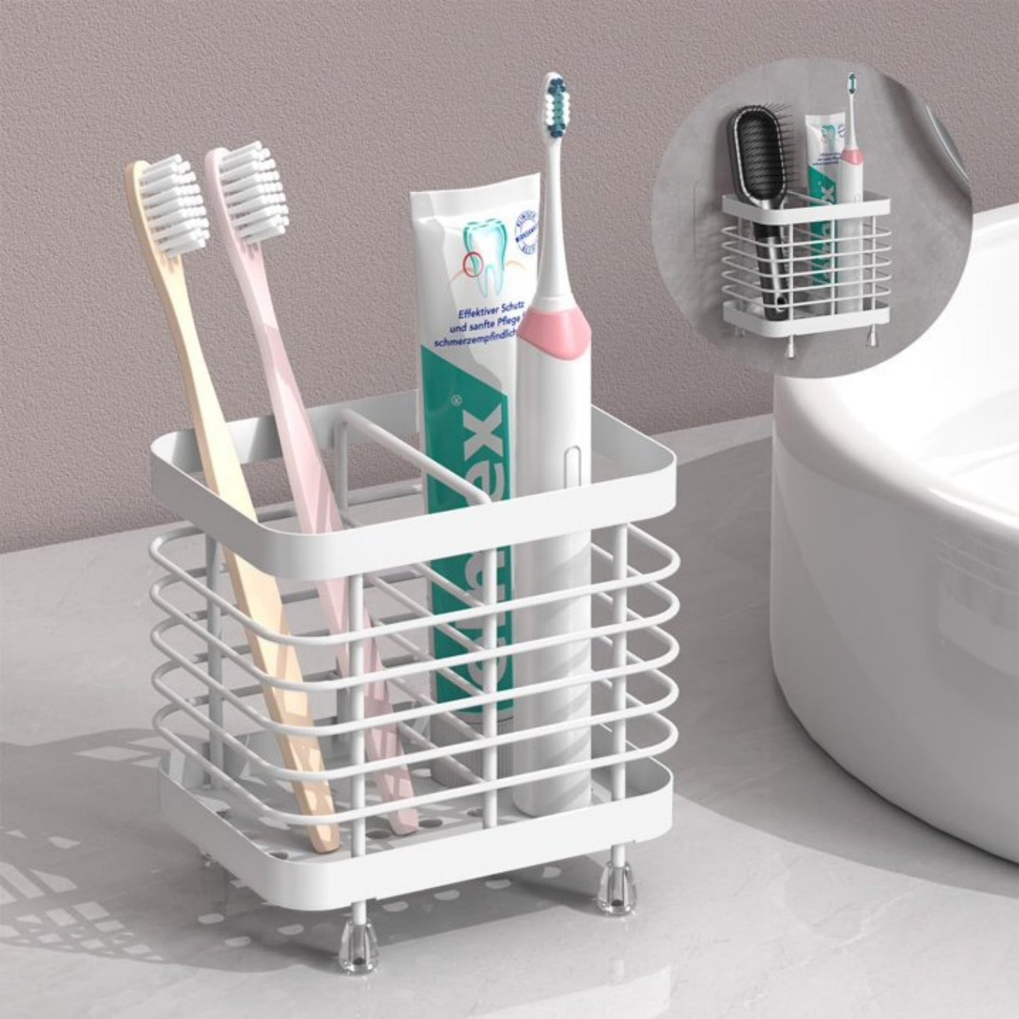 LunaLulinlk Toothbrush Holders Stainless Steel Electric Toothbrush Holder Wall Mounted, Shower Toothbrush Toothpaste Holder, 2 Slots, White