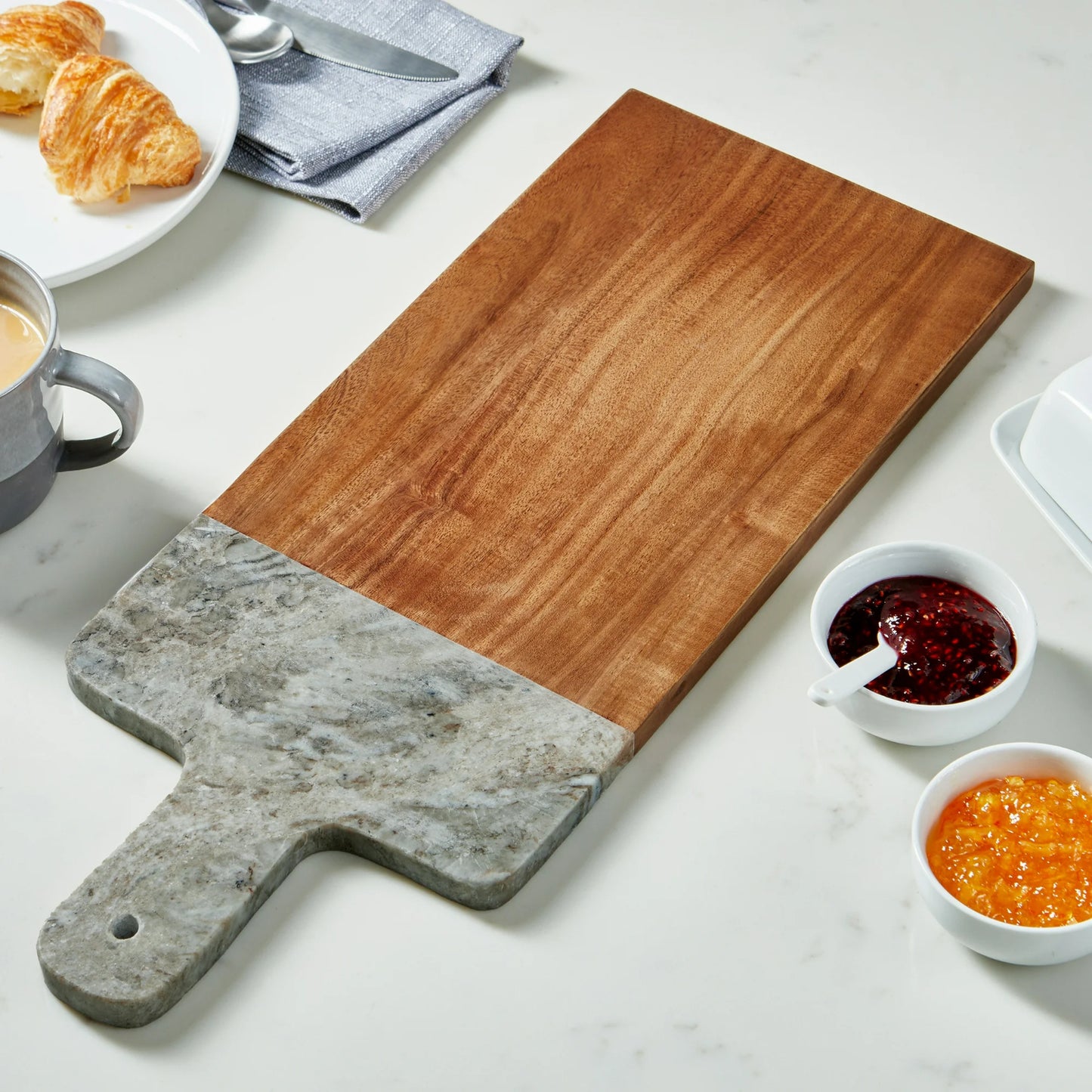 LunaLulinlk Natural Acacia Wood and Marble Charcuterie Platter