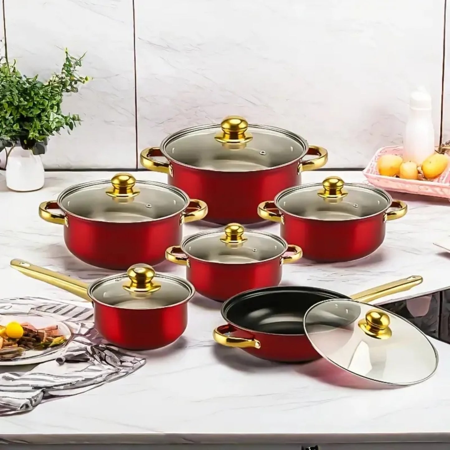 LunaLulinlk silver 12 Piece Stainless Steel Cookware Set, Assorted Colors Non-Stick Cookware Set