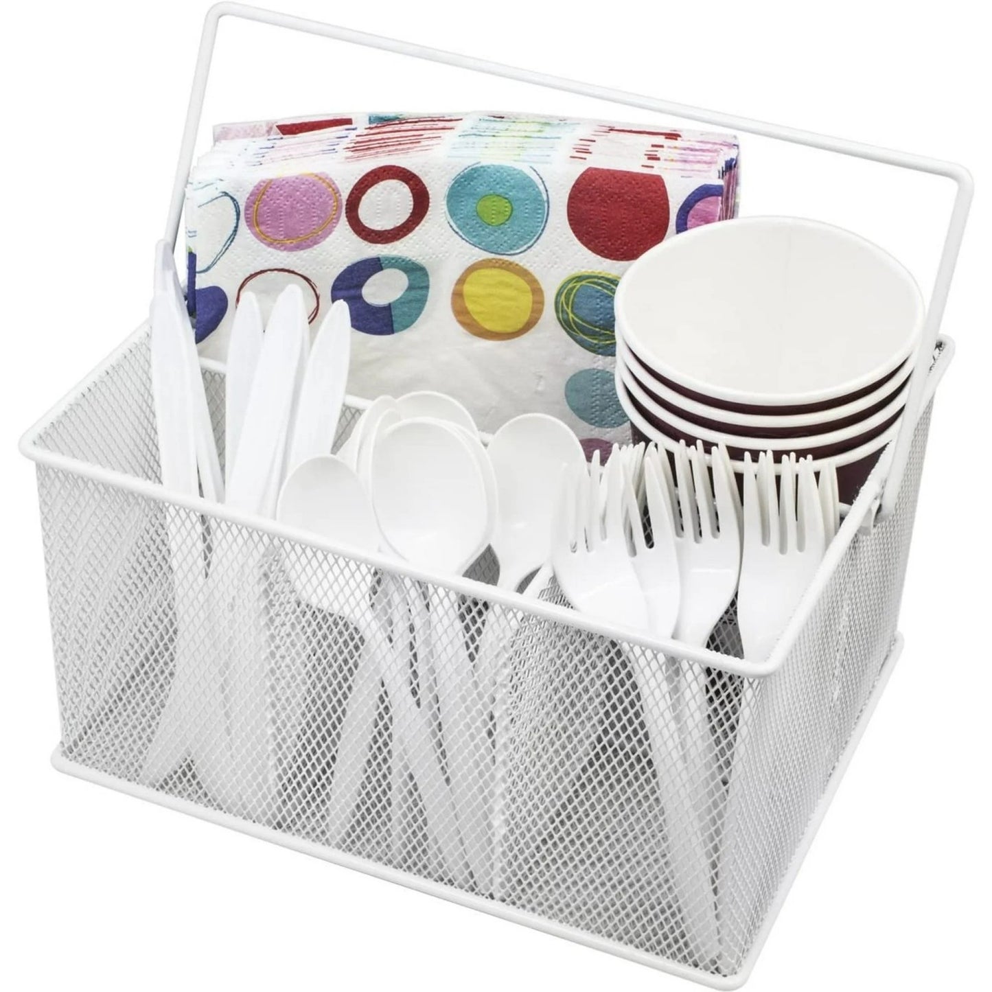 LunaLulinlk Utensil Caddy Silverware, Napkin Holder and Condiment Organizer, Multi-Purpose Steel Mesh Caddy
