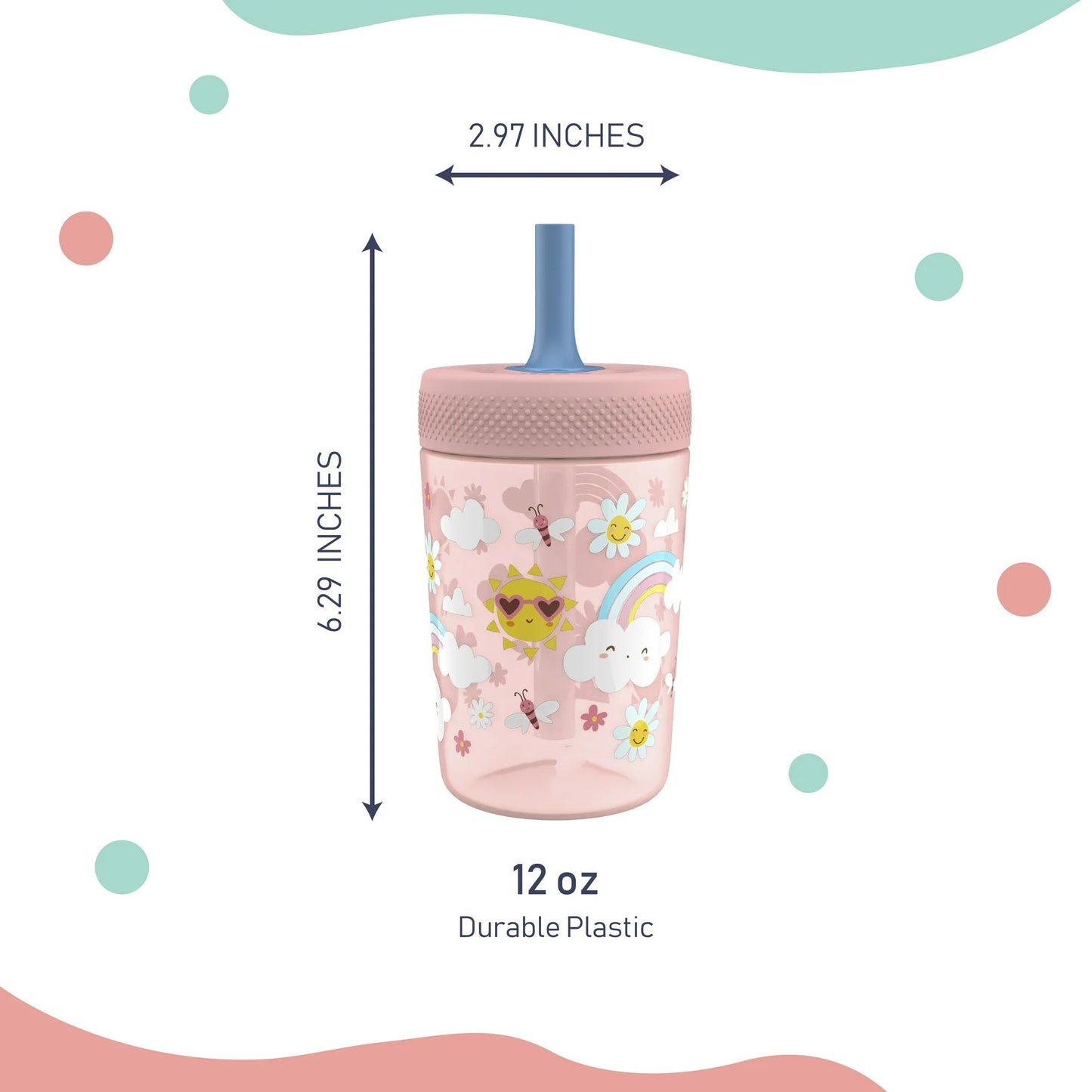 LunaLulinlk Tumbler, Soft Straw Tumbler for Toddlers, 12oz, Leak-Proof, Easy to Hold, Sunshine and Rainbows