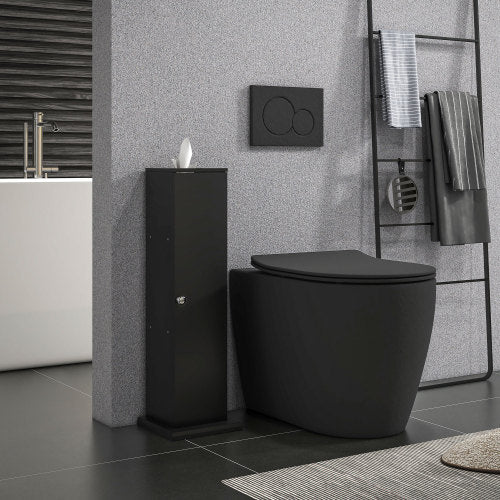 LunaLulinlk Toilet Paper Cabinet, Small Bathroom Corner Floor Cabinet with Doors and Shelves, Thin Storage Bathroom Organizer for Paper Shampoo, Black