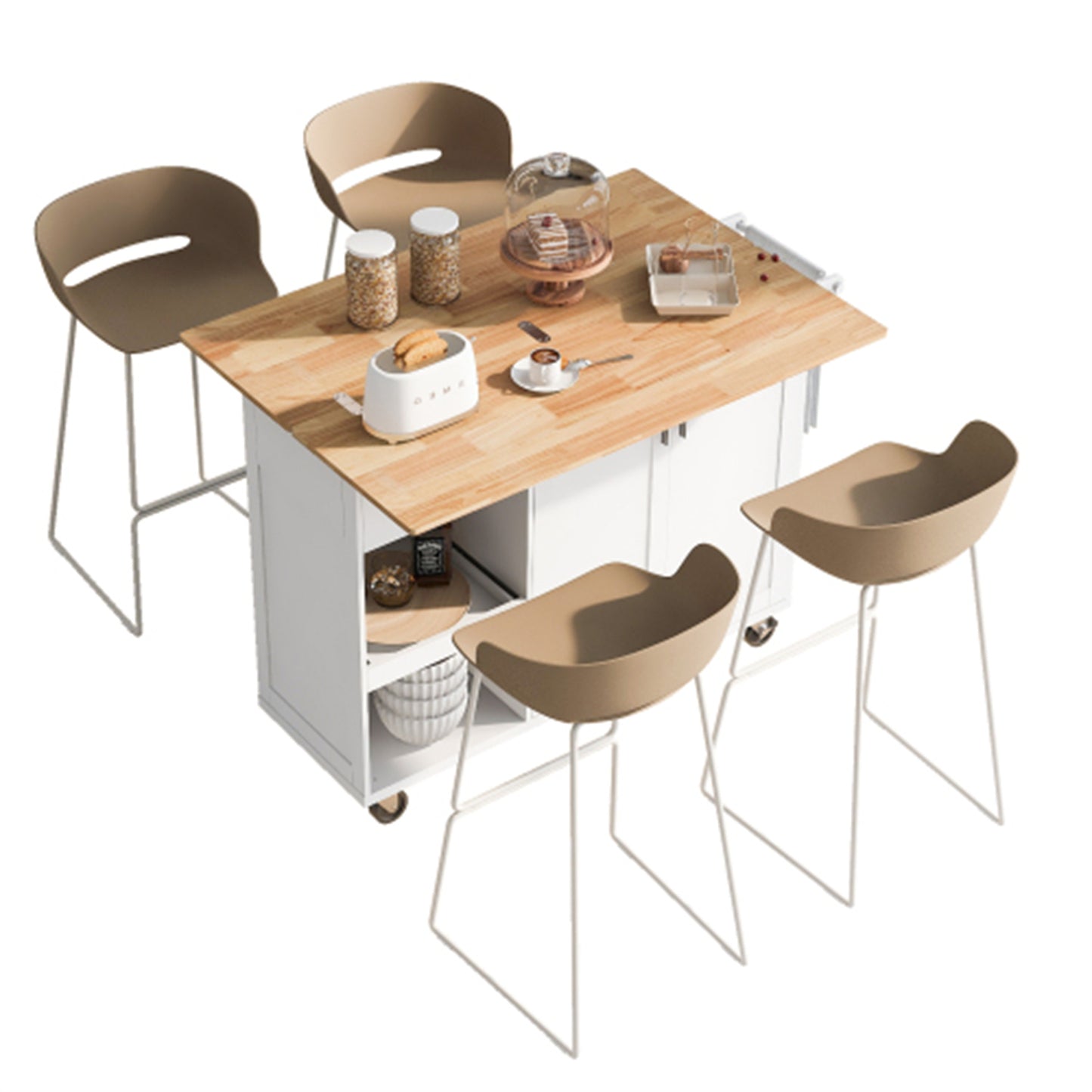 "LunaLulinlk Kitchen Island with Foldable Counter Top, Kitchen Storage Cart with Slide-Out Shelf, Towel Rack and Drawer "