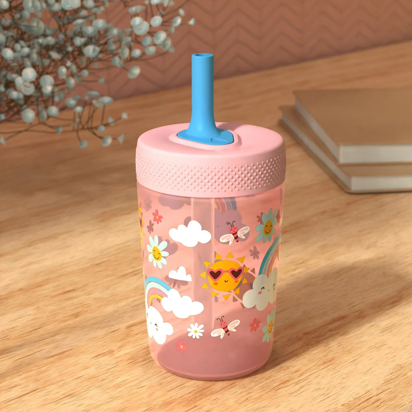 LunaLulinlk Tumbler, Soft Straw Tumbler for Toddlers, 12oz, Leak-Proof, Easy to Hold, Sunshine and Rainbows