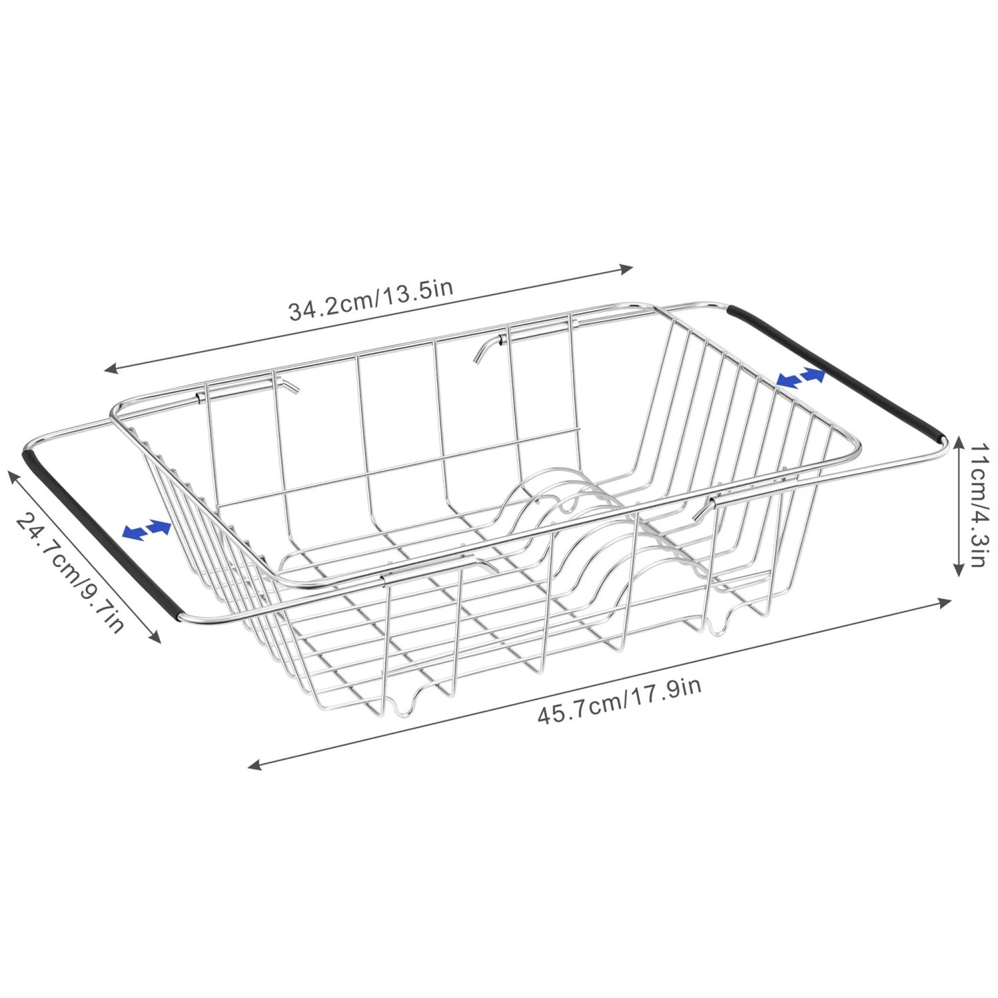 LunaLulinlk Stainless Steel Dish Drainer Plate Rack, Extendable Dish Drying Rack Basket for Fruits Vegetables Pots Bowls Plates and Kitchen Utensils