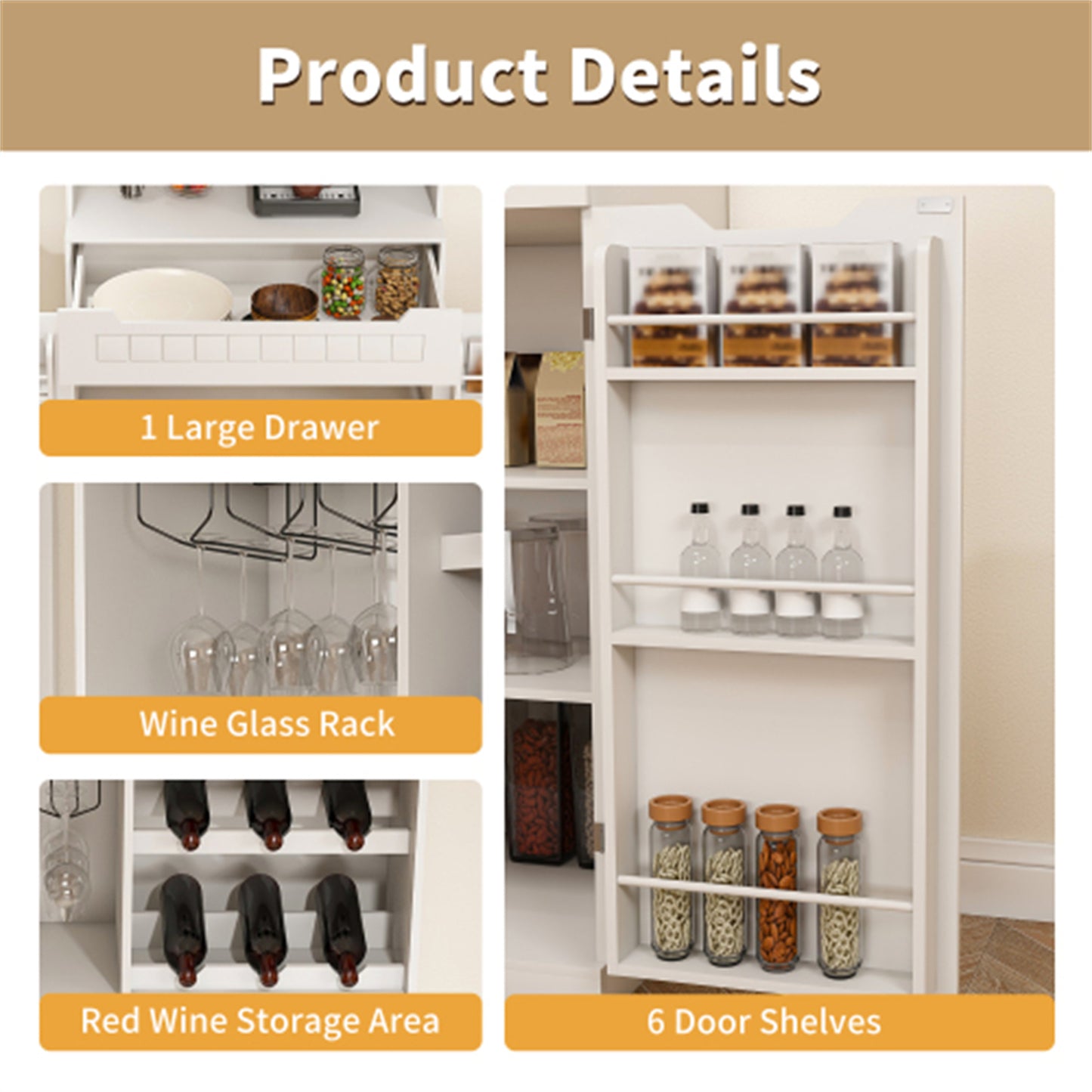 LunaLulinlk White Buffet Cabinet with Hutch - Modern Farmhouse Kitchen Storage Sideboard, Coffee Bar Station or Liquor