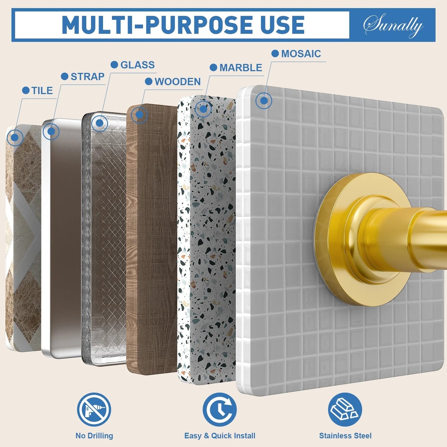 LunaLulinlk Shower Curtain Rod, Adjustable 32-61 Inch Spring Tension Shower Rods for Bathroom or Window