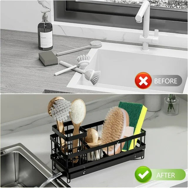 LunaLulinlk Sponge Holder for Kitchen Sink, 360°Self Drain Kitchen Sponge Caddy Organizer with Removable Dishcloth Rack
