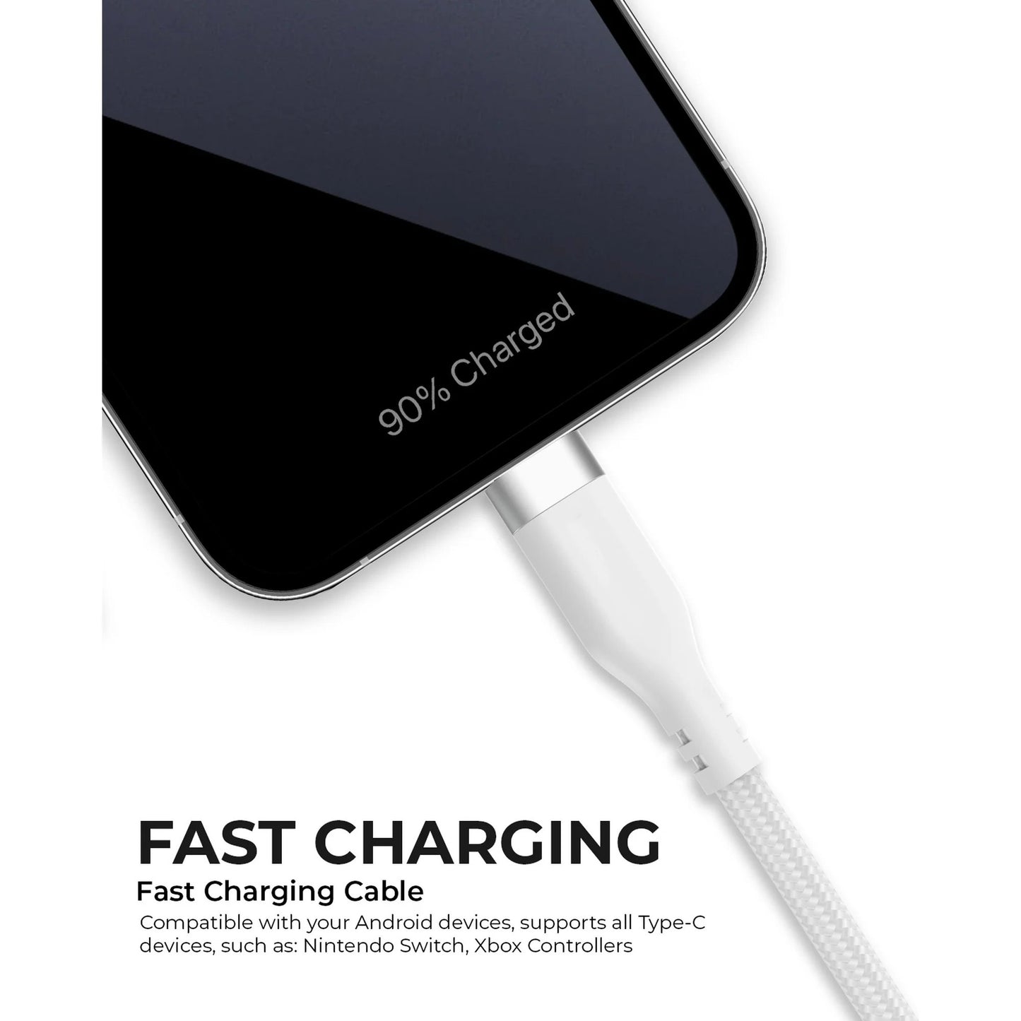 LunaLulinlk Type-C Fast Charger Cable, 6ft USB-C for Galaxy, Note, Tab, MacBook, Premium White