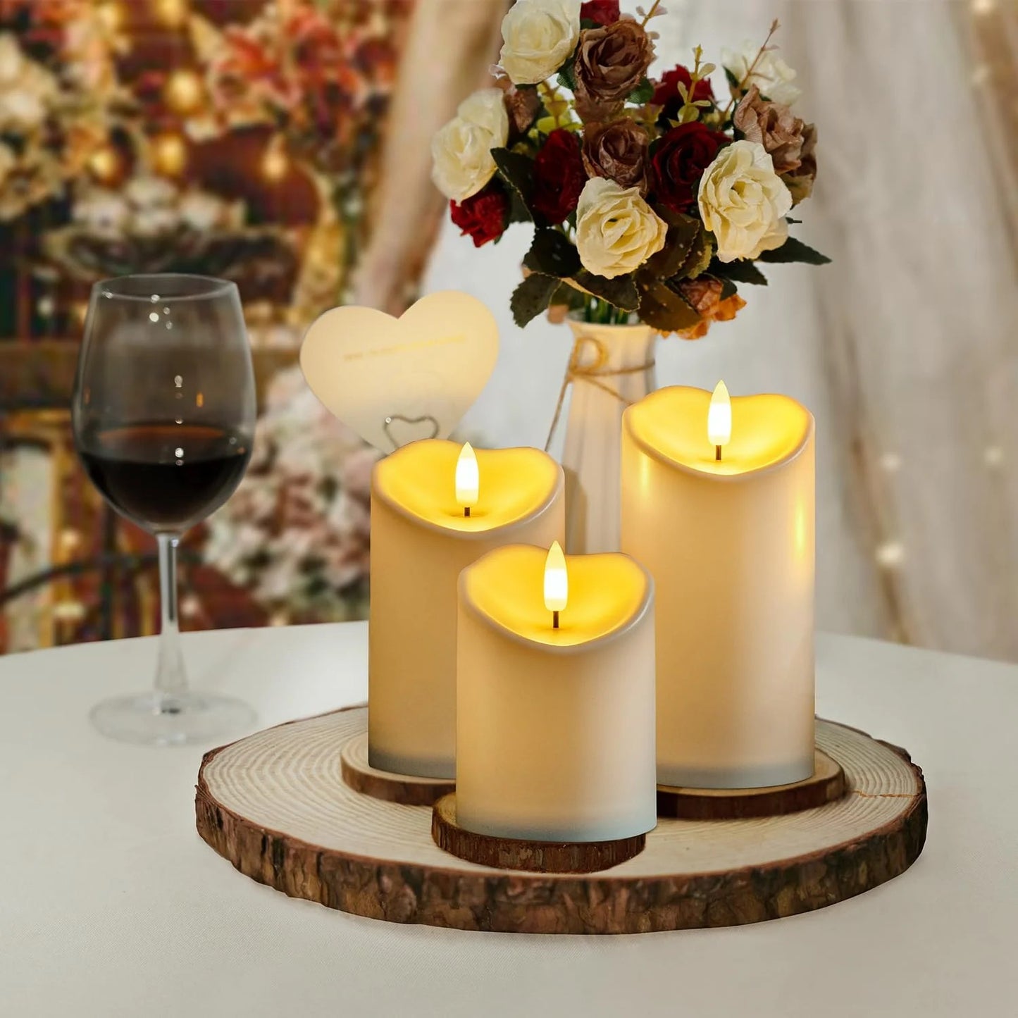 LunaLulinlk Waterproof Outdoor Candles,Flickering Flameless Candles Battery Operated LED Candles Ivory Plastic, D3 x H4 5" 6", Set of 3