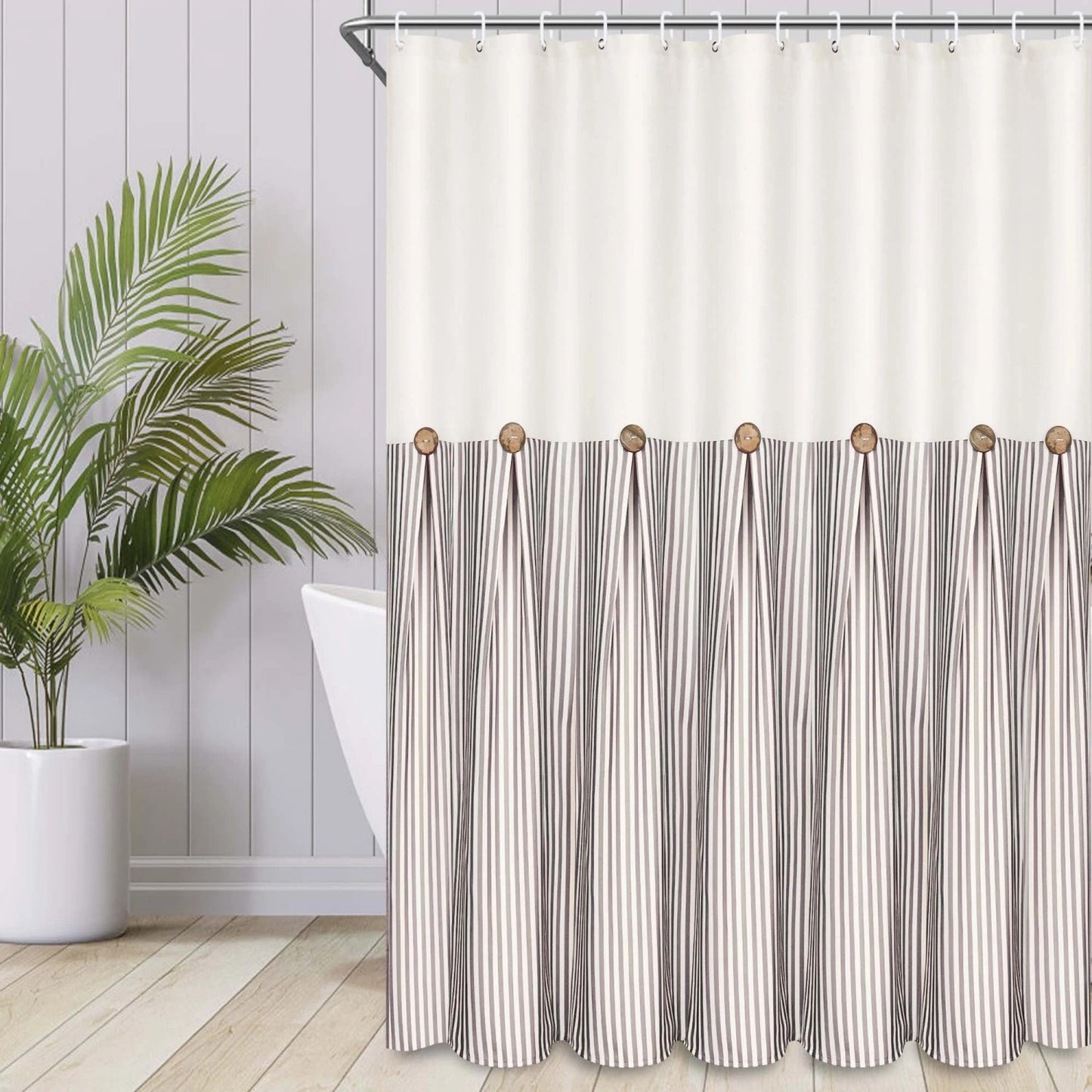 LunaLulinlk Shower Curtain, Farmhouse Button Waterproof Fabric Bathroom Curtain