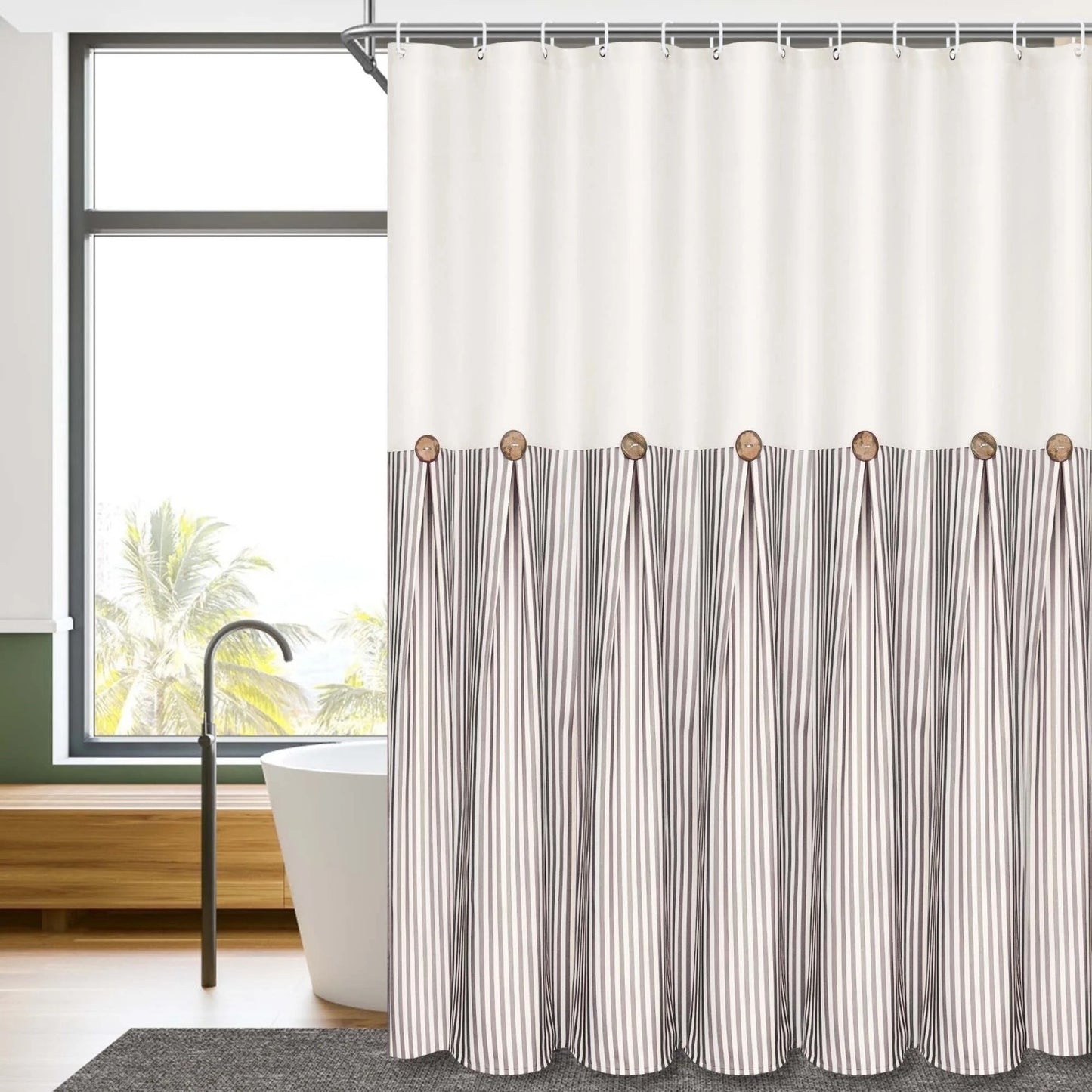 LunaLulinlk Shower Curtain, Farmhouse Button Waterproof Fabric Bathroom Curtain
