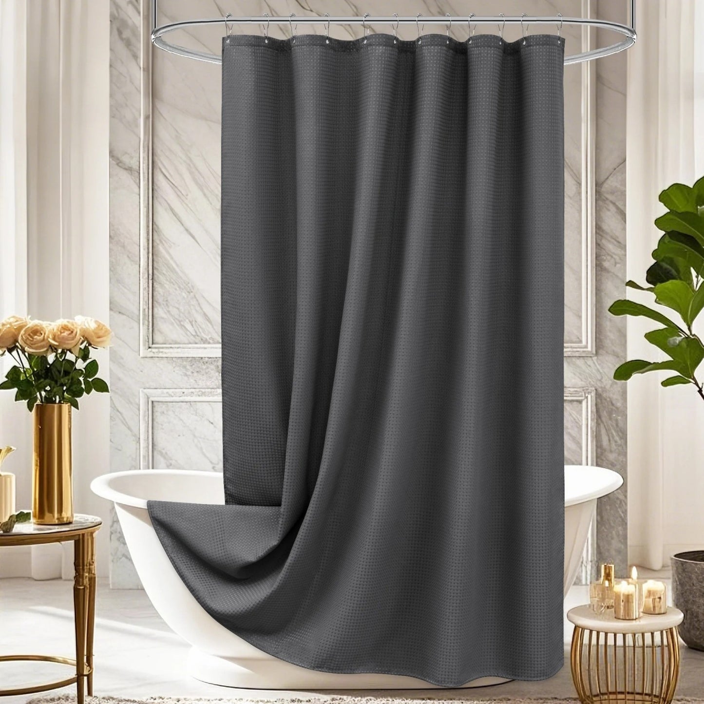LunaLulinlk Waffle Textured Shower Curtain, Charcoal Gray