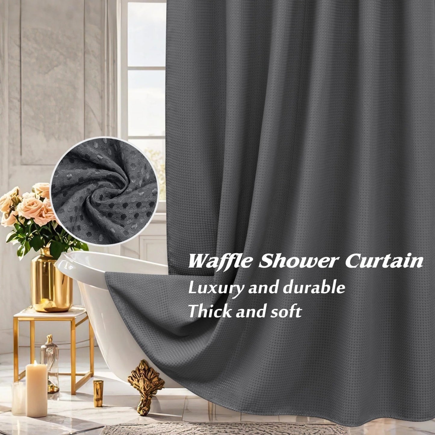 LunaLulinlk Waffle Textured Shower Curtain, Charcoal Gray