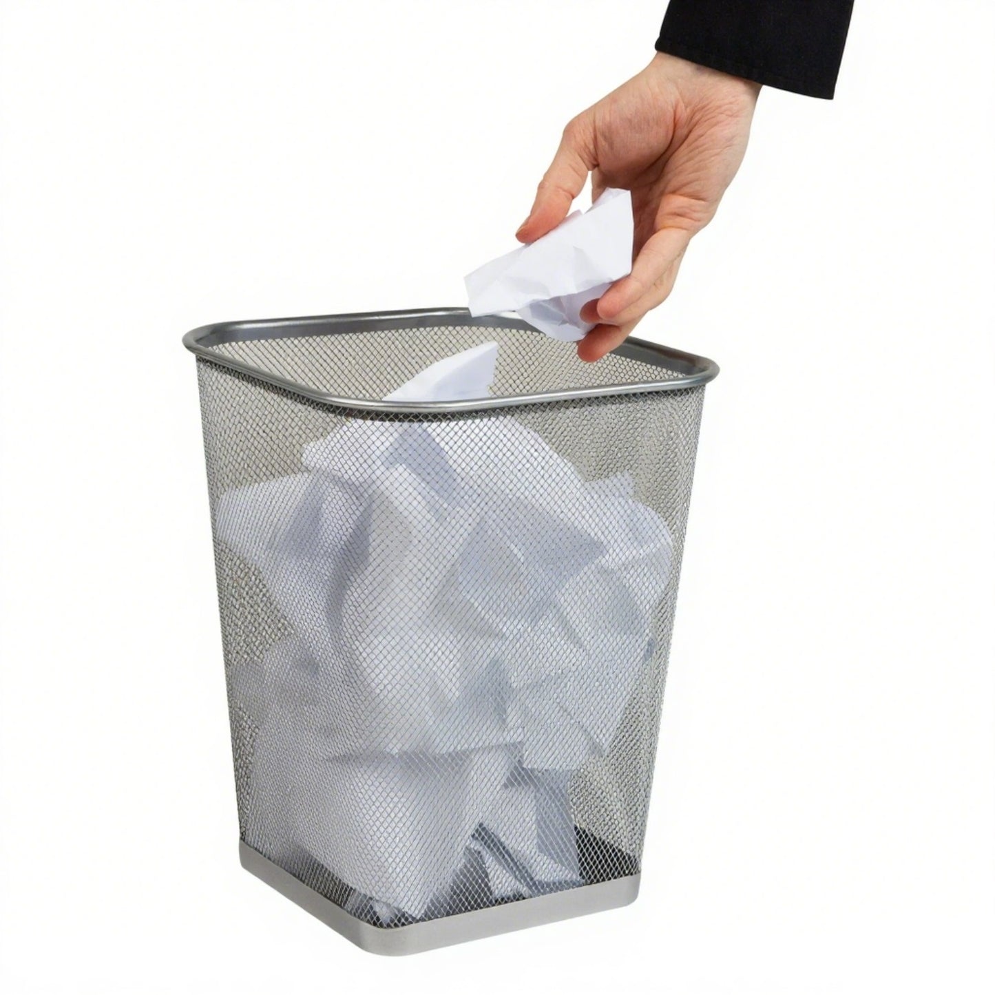 LunaLulinlk Silver Metal Mesh Trash Bin Wastepaper Basket, Set of Two, Square, Office Use