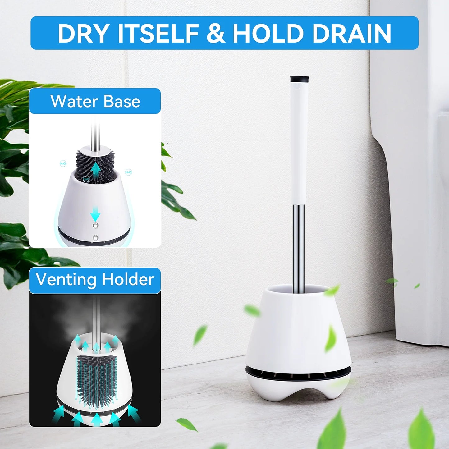 LunaLulinlk Toilet Bowl Brush and Holder - Toilet Cleaner Brush with Aluminum Long Handle, Bathroom Accessories Set, White