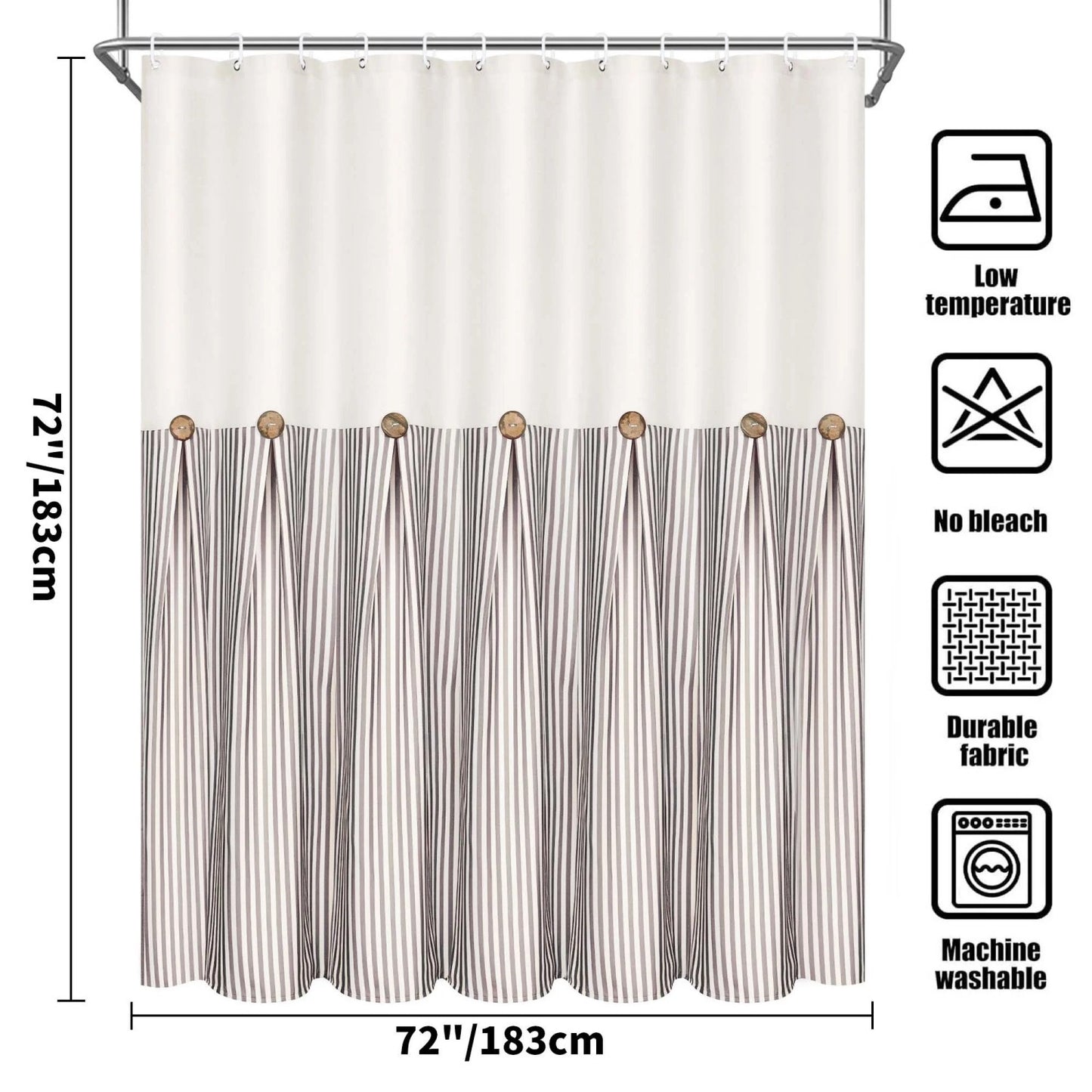 LunaLulinlk Shower Curtain, Farmhouse Button Waterproof Fabric Bathroom Curtain