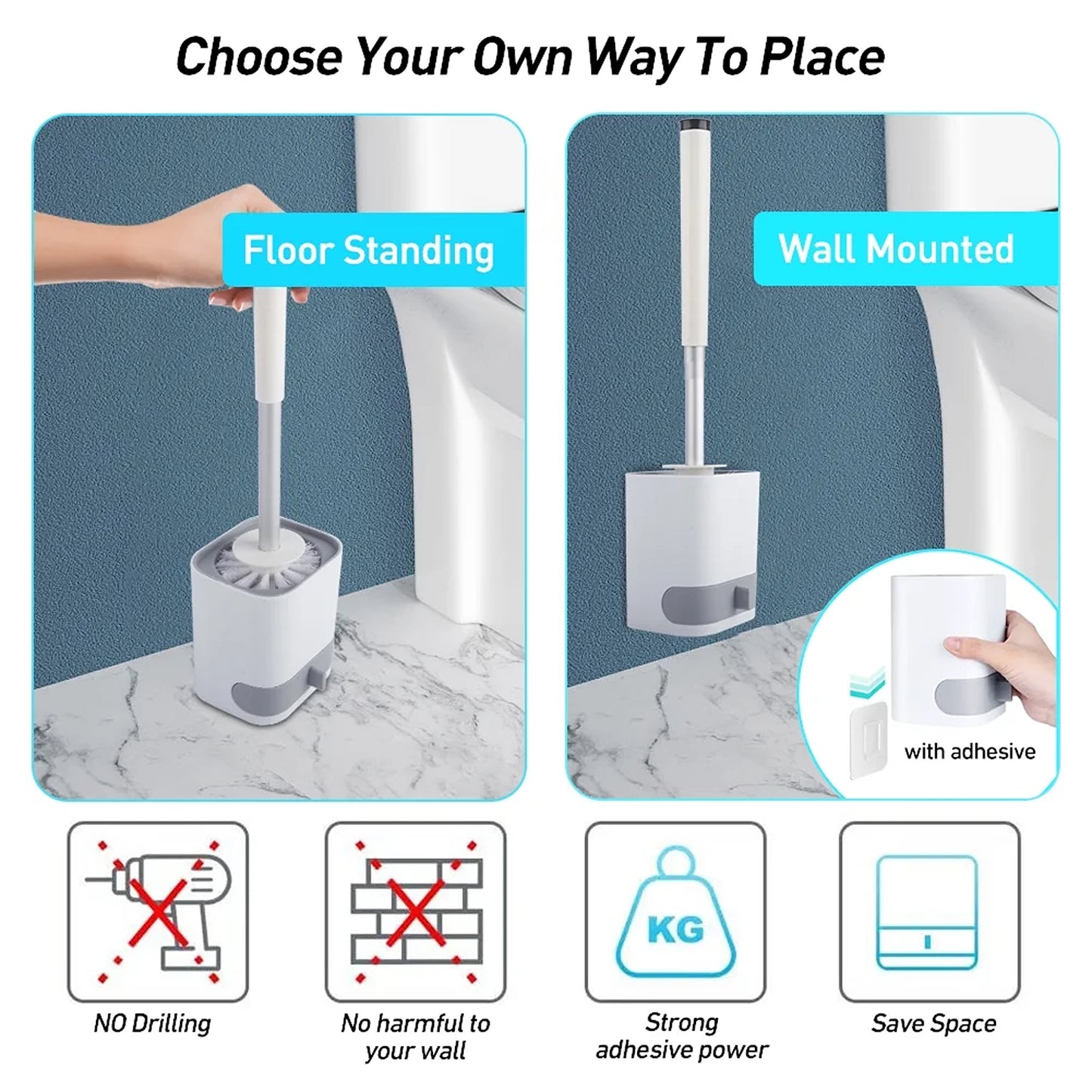 LunaLulinlk Toilet Brush and Storage Box Set of 2 - Bathroom Brush Cleaner with Holder