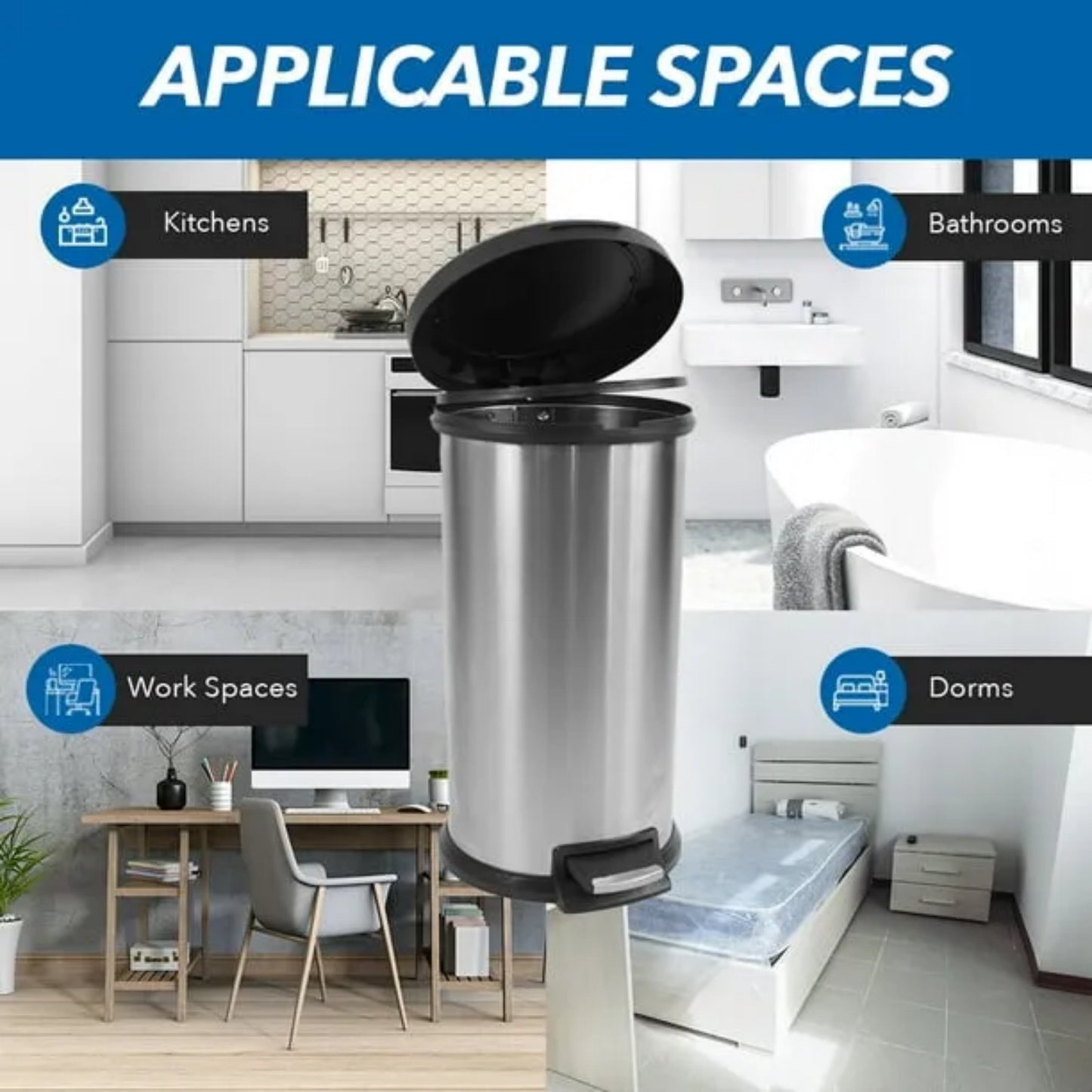 LunaLulinlk Stainless Steel 10.5 Gallon Trash Can Round Step Kitchen Trash Can