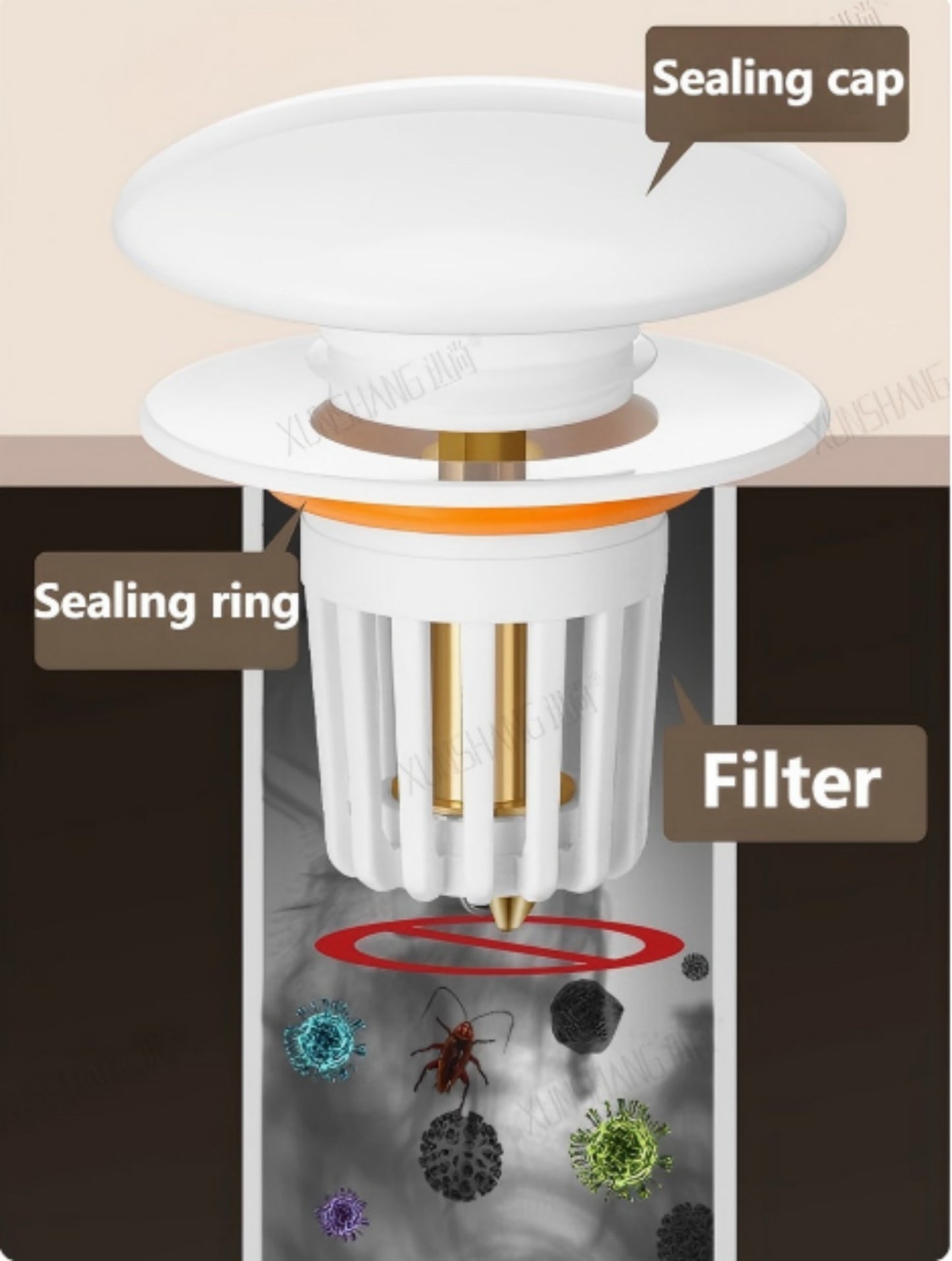 1 ceramic universal size pop-up sink strainer, brass strainer, leak-proof, clog-proof, insect-proof, with hair collector.